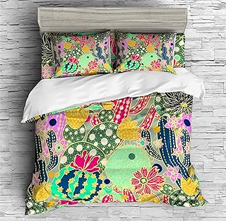 REALIN Cactus Flower Bedding Cactus Plants Succulent Plant Duvet Cover Set Girl Boy Kids Bed Sets 2/3/4PCS Quilt Covers/Sheets/Pillow Shams,Twin/Full/Queen/King (A,Twin-172x218cm-4PCS)