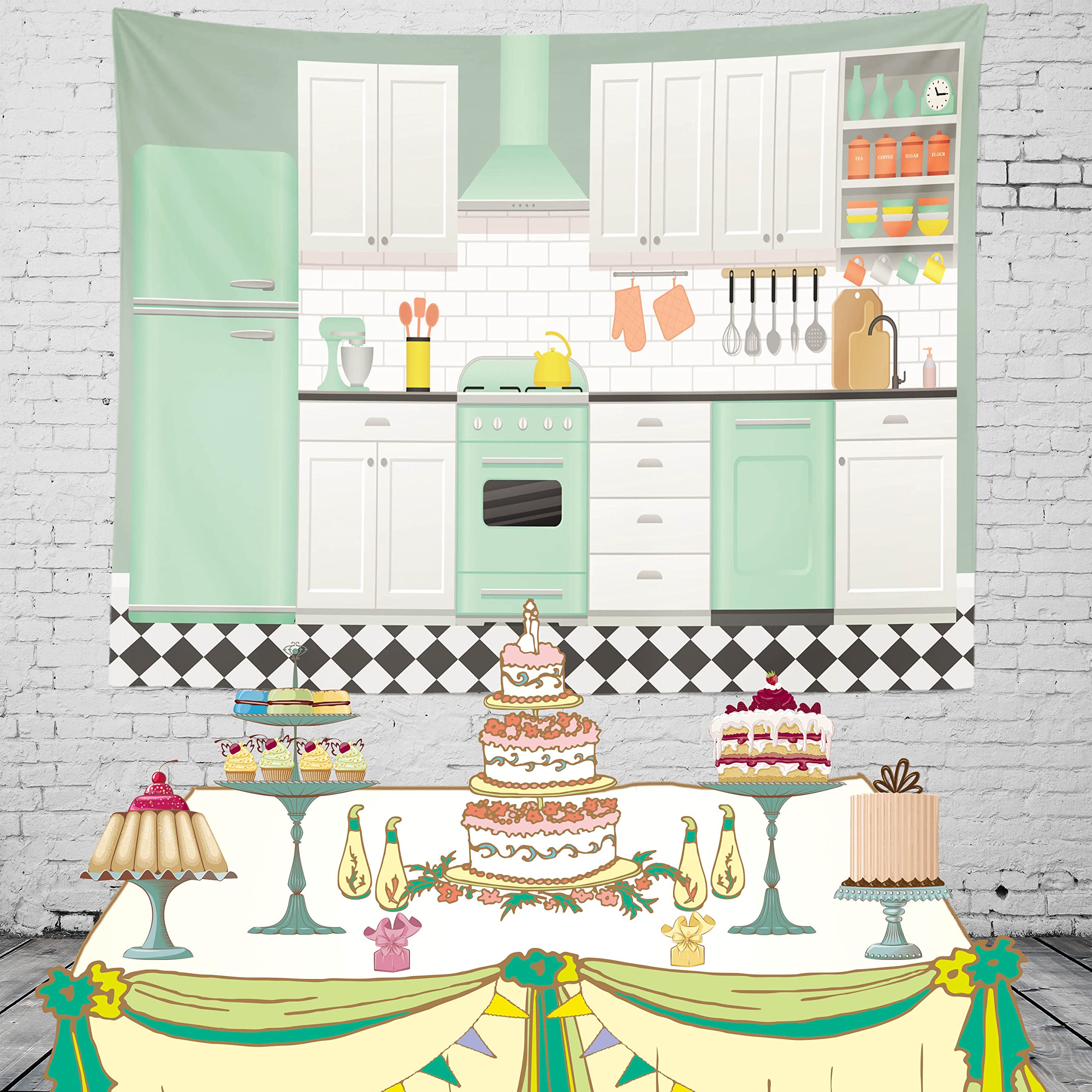 2.7x1.8m tkanina dom kuchnia tło narzędzia do pieczenia kreskówka tło do domu kuchni dekoracja wnętrza noworodka baby shower przyjęcie urodzinowe gobelin YouTube fotobudka studio rekwizyty
