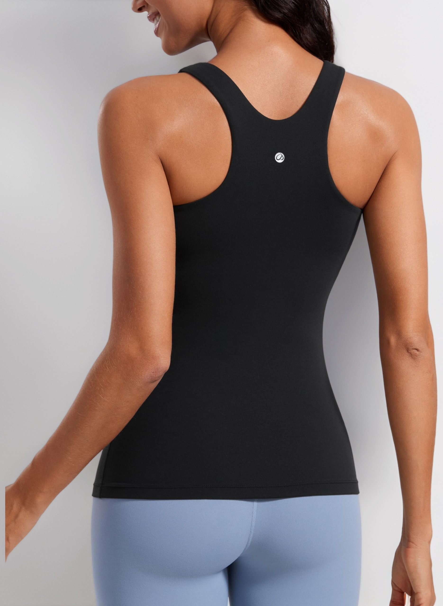 CRZ YOGA Women's Butterluxe Racerback Tank Tops with Built in Bra - Hip Length Padded High Neck Tank Top Gym Sports Camisole