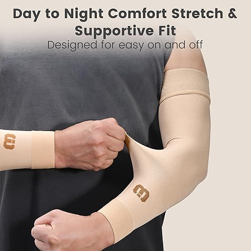 Miniatura 6 de MGANG Manga de compresión para el brazo de linfedema para mujeres y hombres, opaca, compresión de 15-20 mmHg, soporte completo de brazo con banda de