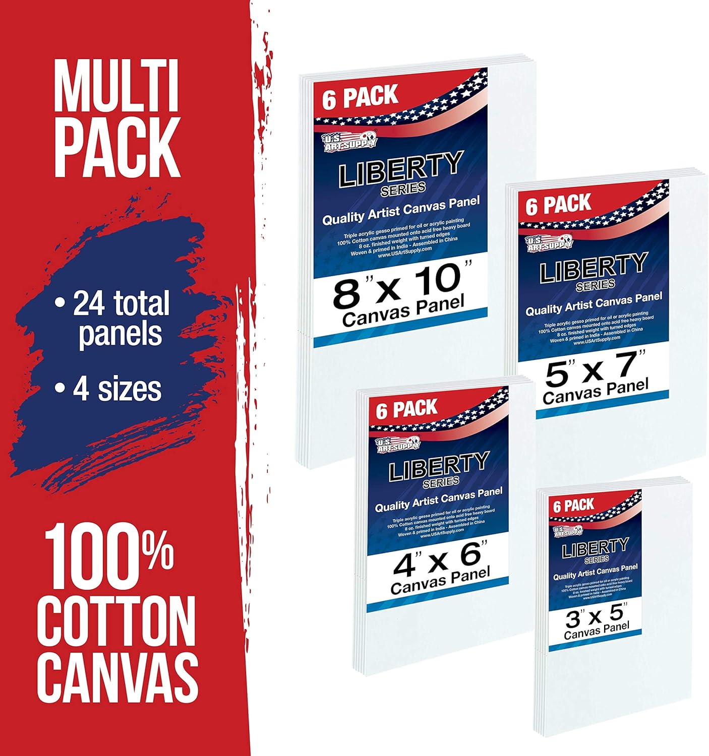 U.S. Art Supply Multi-Pack 6-Ea of 3x5, 4x6, 5x7 & 8x10 inch Professional Quality Small Artist Canvas Panel Board Assortment Pack (24 Total Panel Boards)