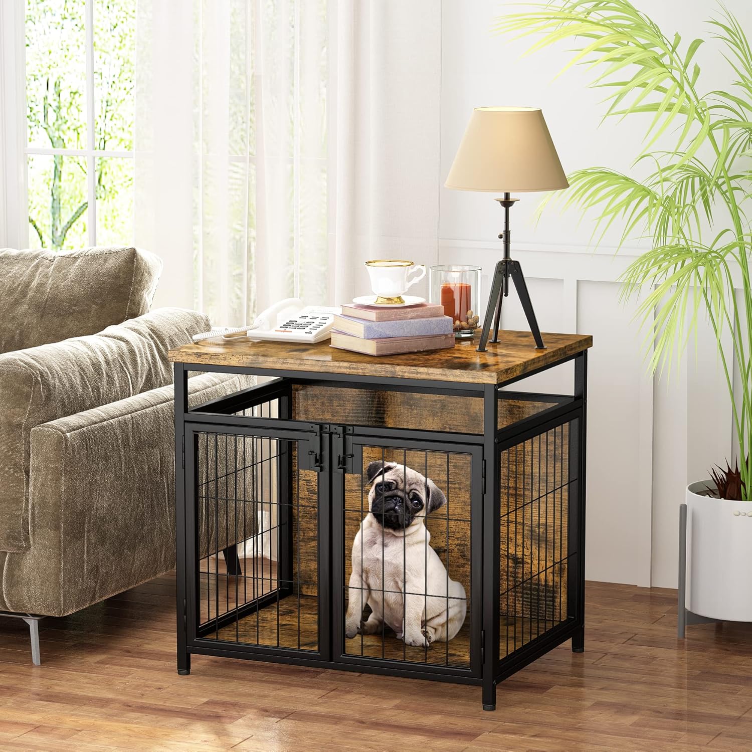 DKLGG Dog Crate Furniture Side Table, Wooden Dog Crate End