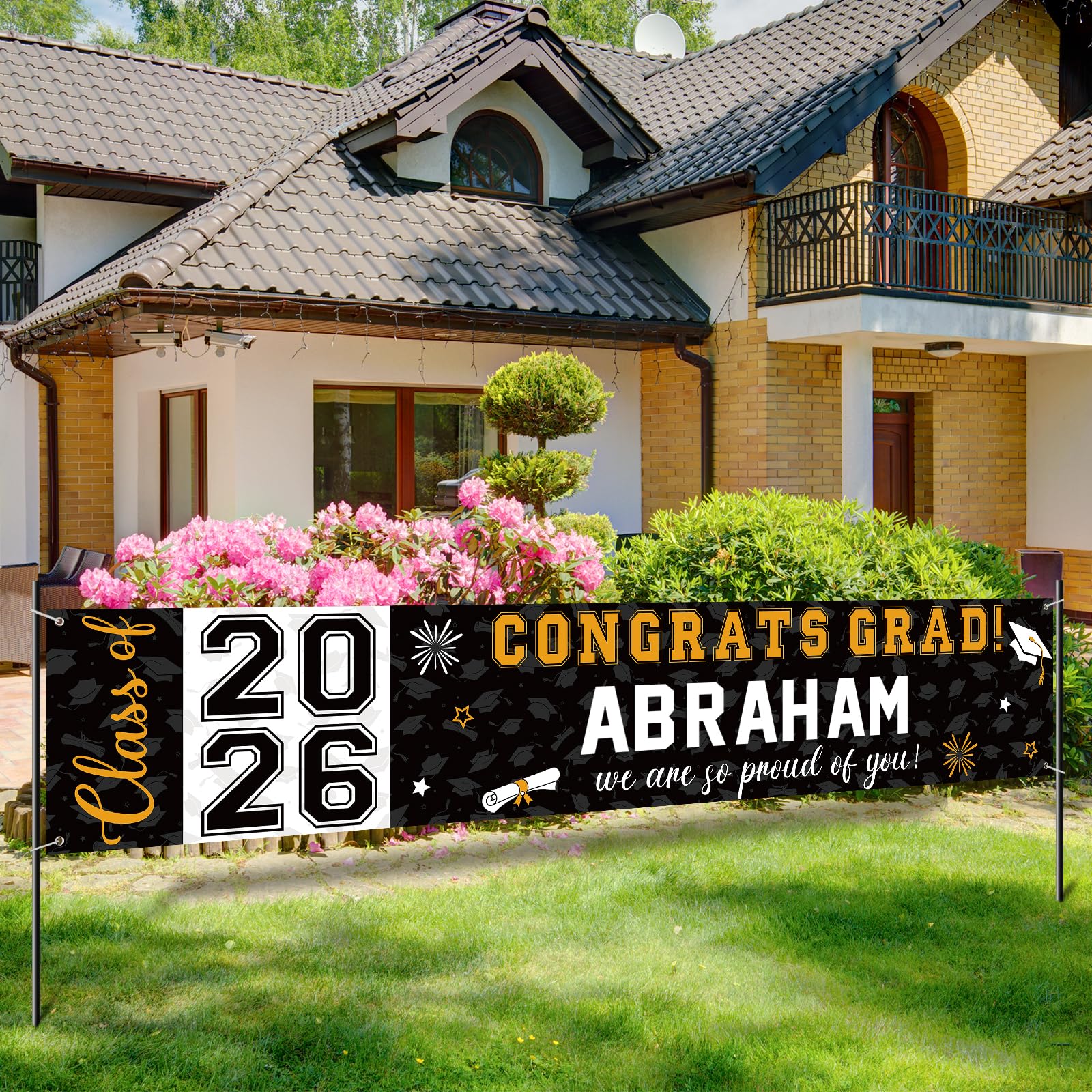 Graduation Congratulations Banner Decorations, Class 2026 Personalized Graduation Banner with 78 Alphabet Stickers, Custom Banner Backdrop for High