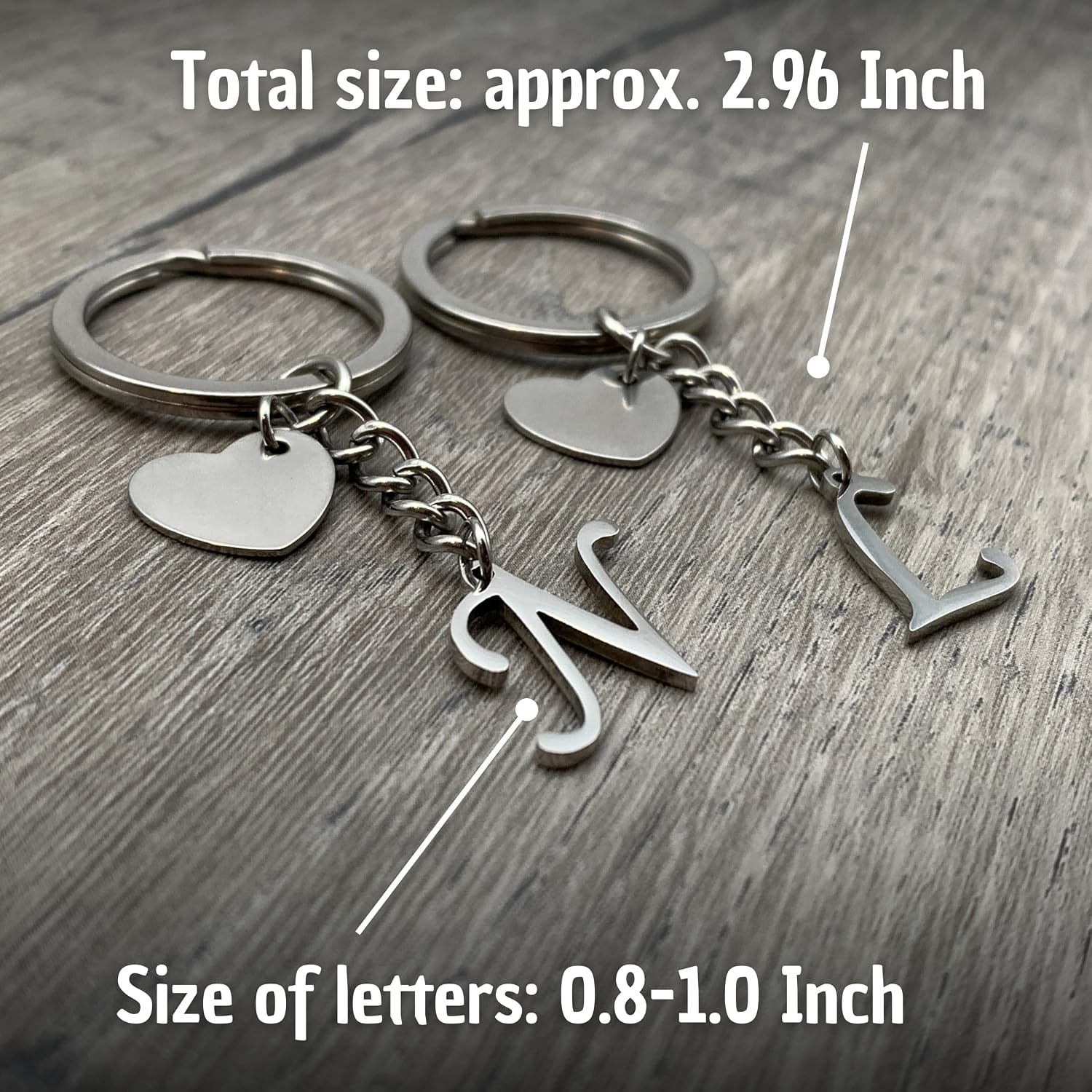 Initial Letter Keychain with Heart - A-Z Keyring - Gift Couples, Woman
