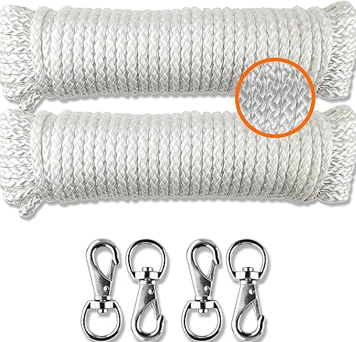 Wellmax Cuerda de nailon trenzada de diamante con tratamiento UV y resistente a la intemperie, paquete de 2 unidades de 1/4 pulgadas x 50 pies,