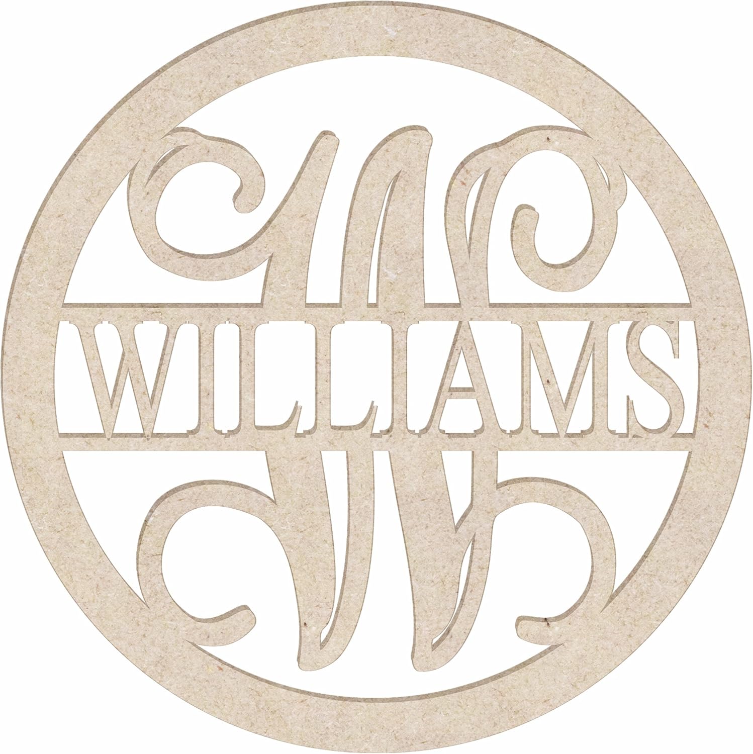 16" Personalized Circle Frame Family Name Monogram Cutout, Unfinished Wood Unpainted (Sizes 12" - 30")