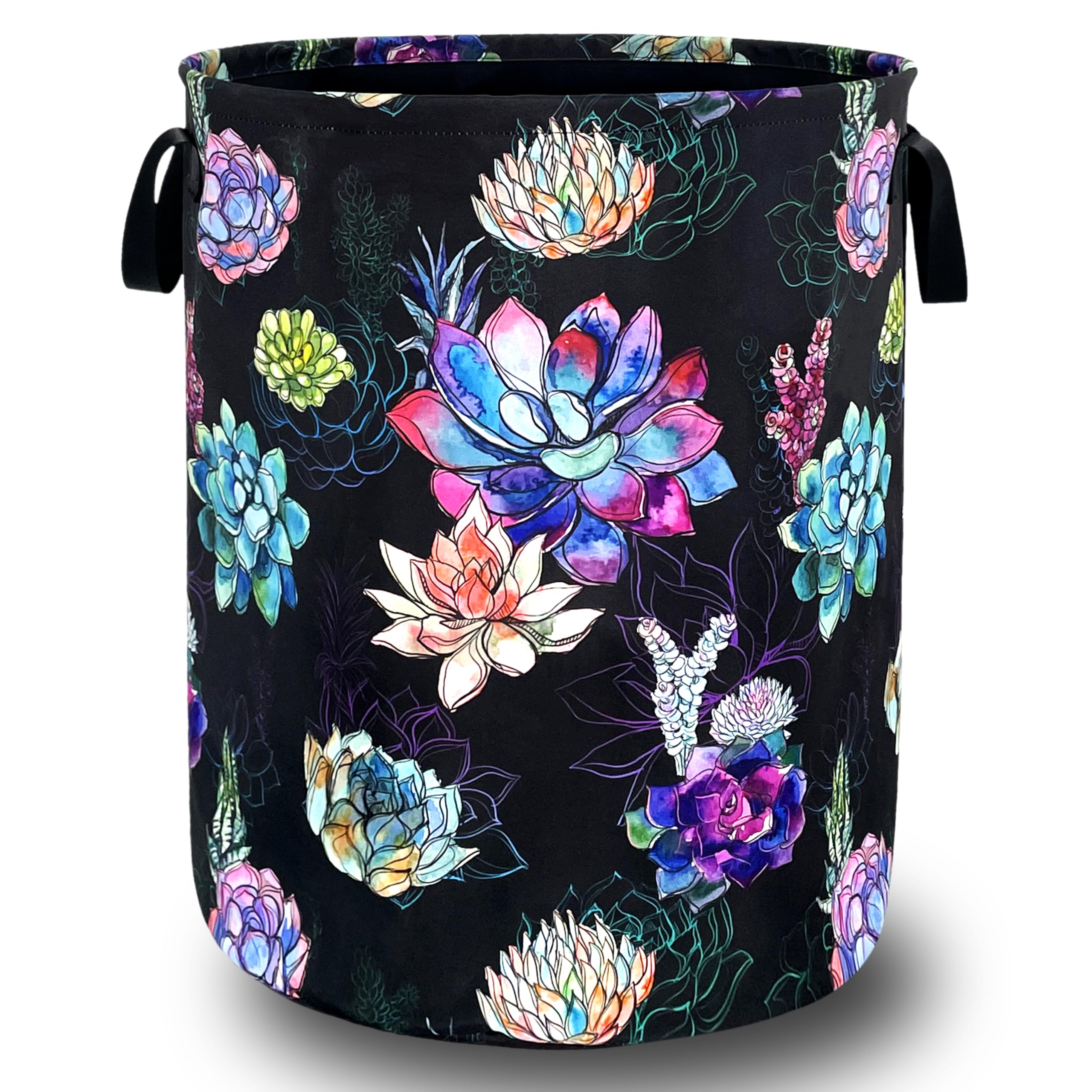 Cactus Flowers Laundry Basket Oxford Cloth Foldable Hamper 18.9x16.5 Inch