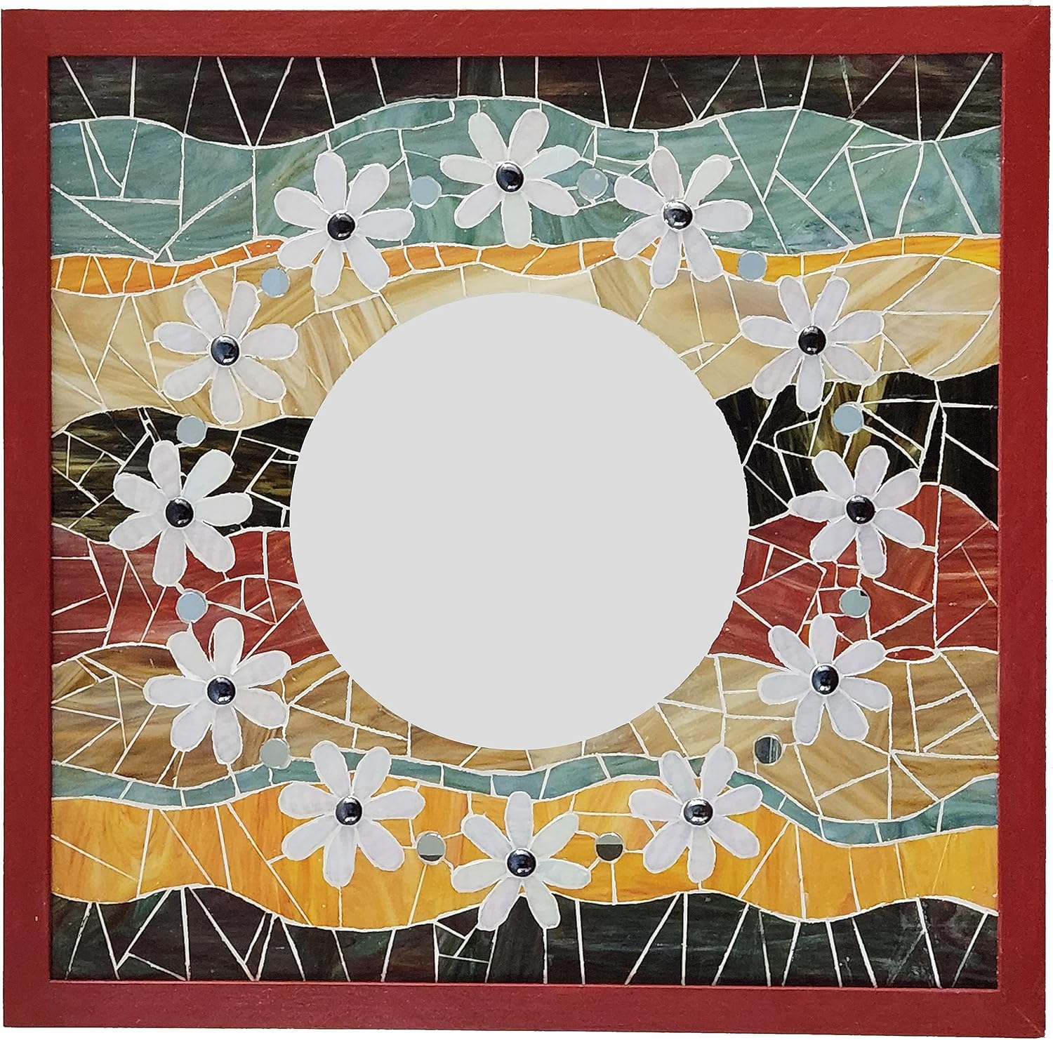 Mosaic Picture of Flowers with a Round Mirror