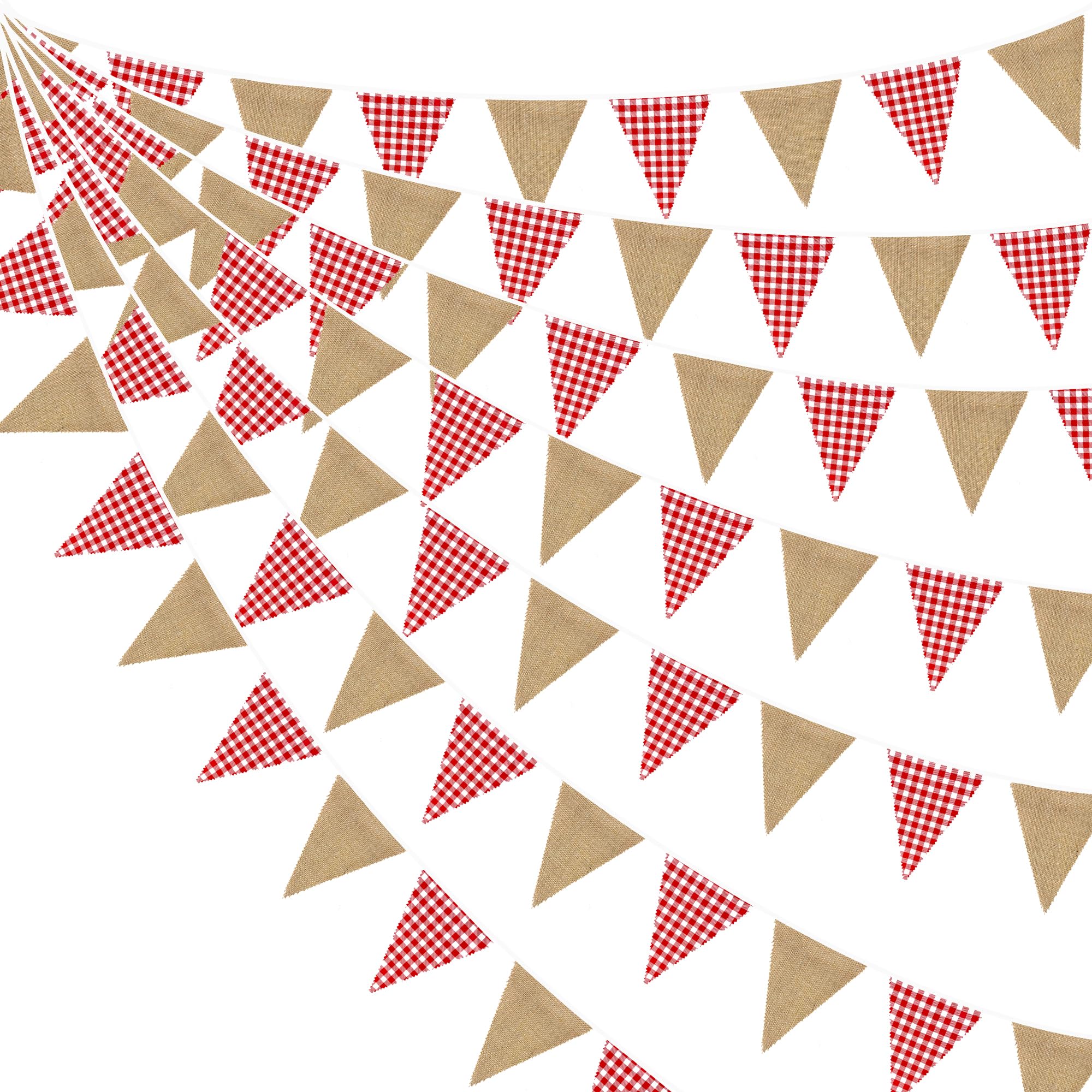 7,8 m rotes kariertes Jute-Banner, rot kariert, Wimpel, Dreieck-Flagge, Girlande, Luftschlangen, Vintage-Kamin, Wandbehang für rustikale Geburtstag, Hochzeit, Babyparty, Verlobung, Boho, Picknick,