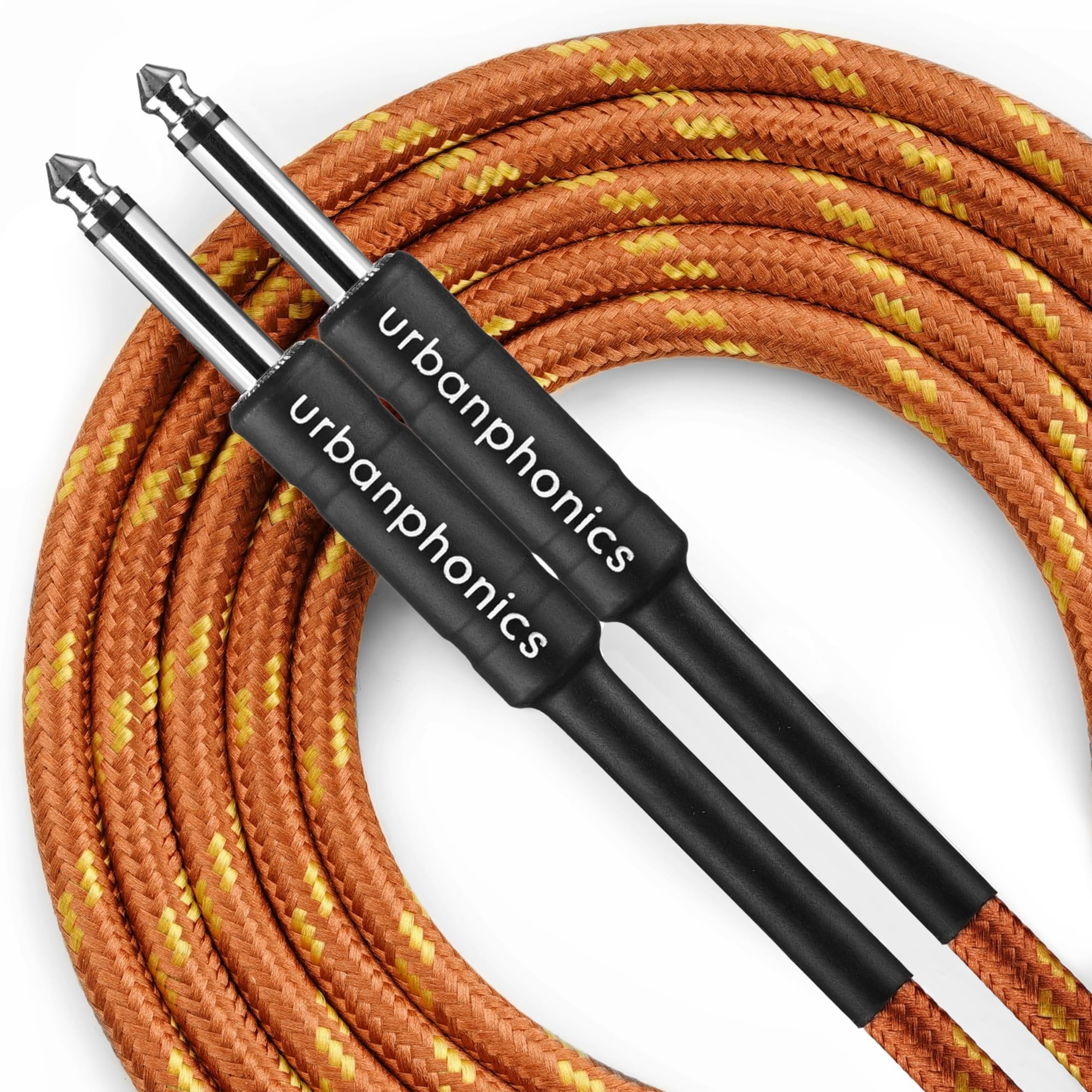 Professional Premium Quality Instrument Lead Cable for Electric Guitar, Bass Guitar & Keyboard - Braided Tweed - Copper Colour - 1/4 Straight Standard Jack to Jack - 16 foot (5 m)