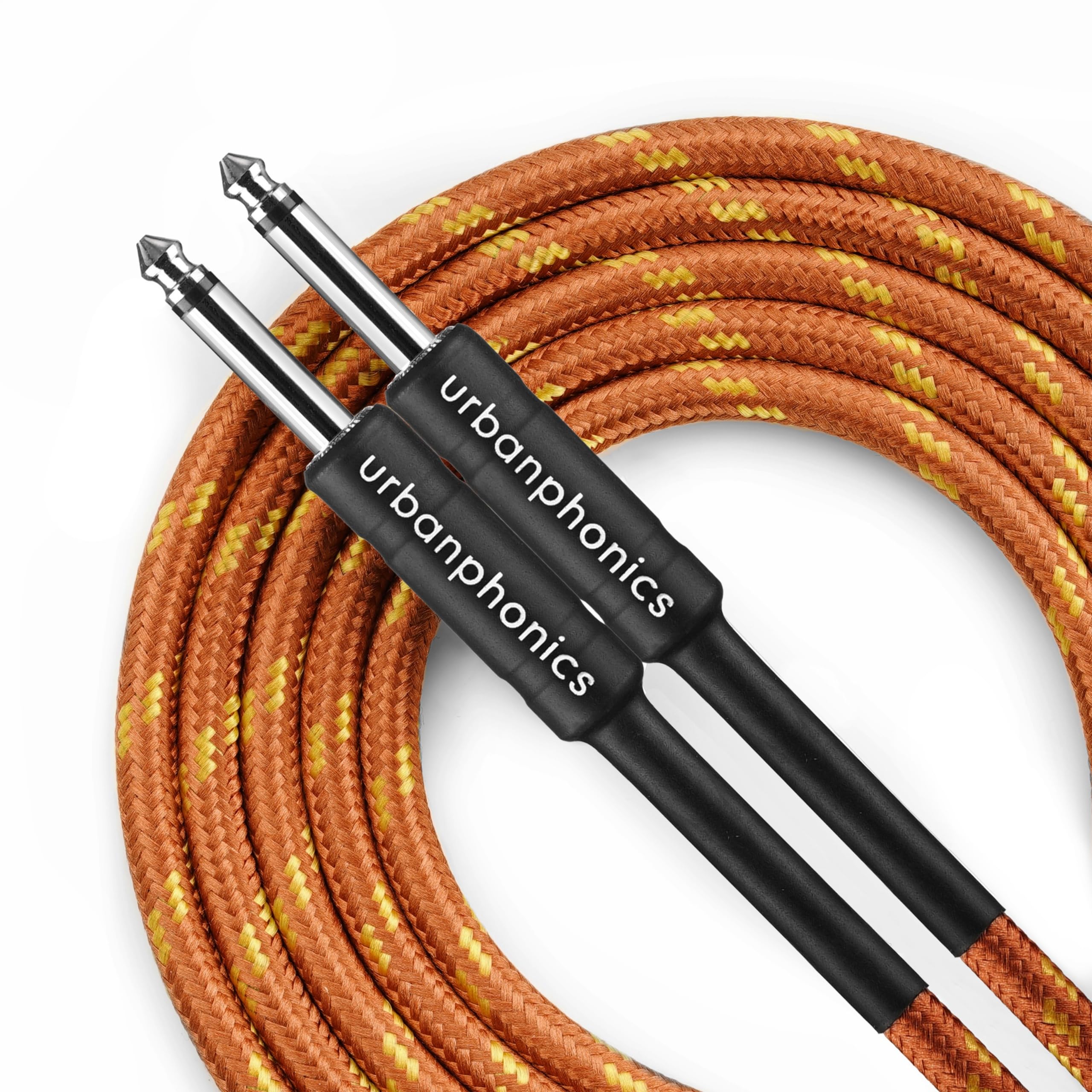 Professional Premium Quality Instrument Lead Cable for Electric Guitar, Bass Guitar & Keyboard - Braided Tweed - Copper Colour - 1/4 Straight Standard Jack to Jack - 16 foot (5 m)