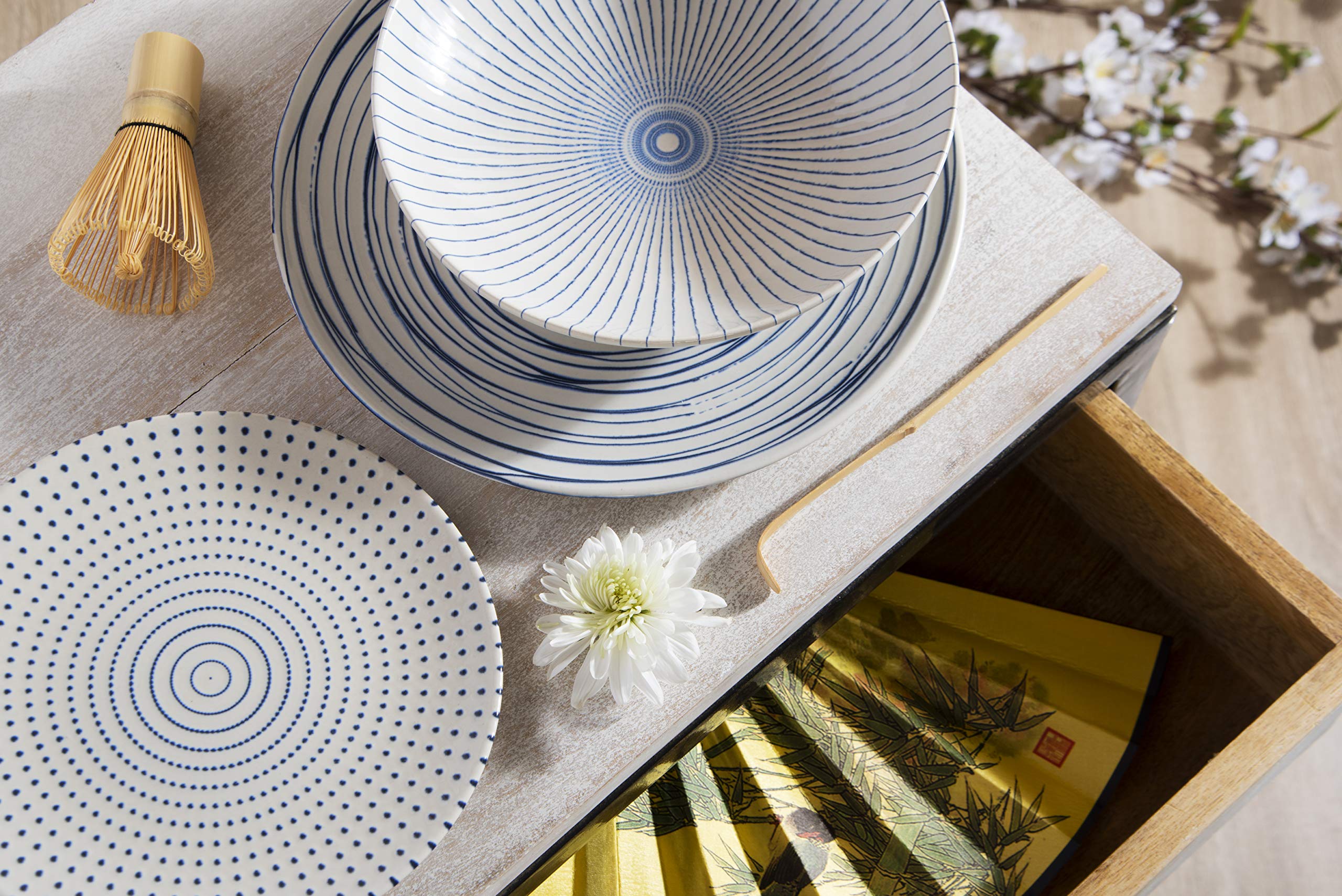 Excelsa Hanami Tafelservice 18-teilig, Keramik, Weiß und Blau