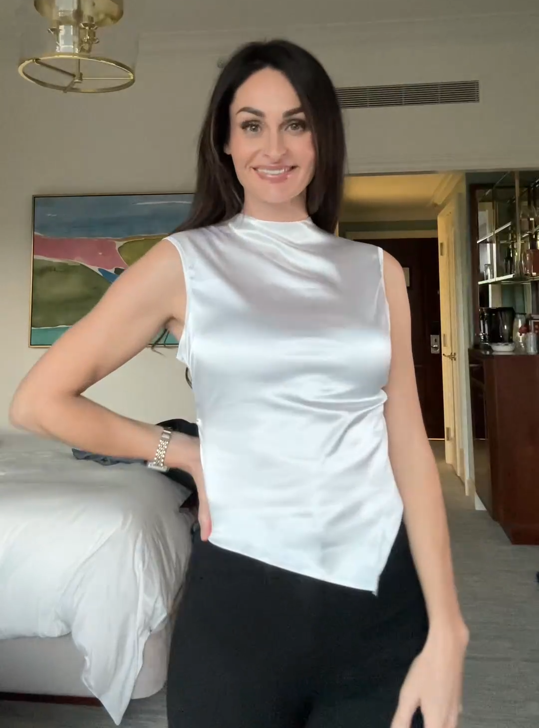 VIDUSSA Crop Tank Tops for Women - Mock Neck Sleeveless Satin