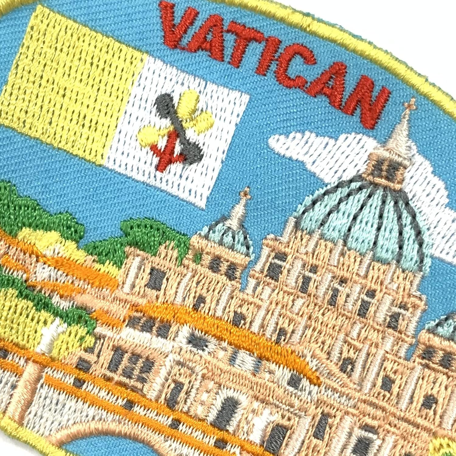 A-ONE 2 PCS Pack- Vatican City Scene Applique+Vatican Country Flag Lapel Pin, Embroidery Patch, Holy City Badge, City Patch, Iron-on/Sew-on Patch, Outdoor Patch, Travel Souvenir DIY Applique NO.345P