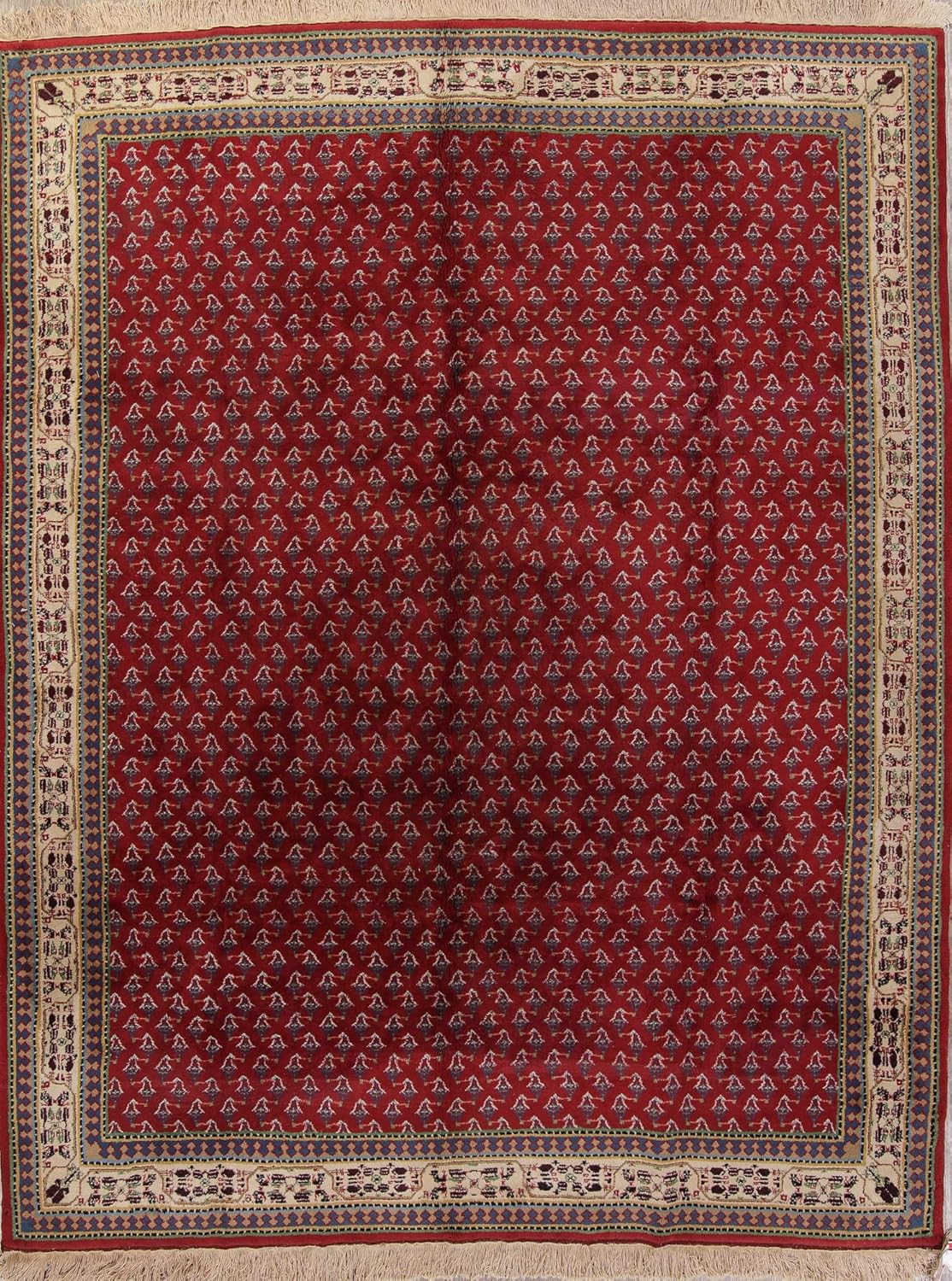 Amazon 全体に幾何学模様 手編み ウール インディアン ビンテージ オリエンタル カーペット エリア ラグ 9x12 レッド リビングルーム用 (11フィート 10'' X 9' 4