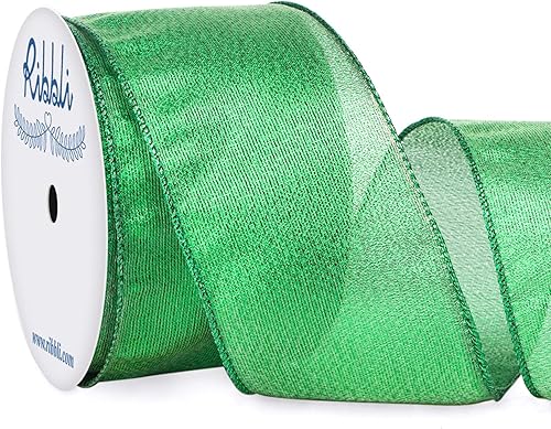 Ribbli Cinta metálica con alambre verde esmeralda, 2-12 pulgadas x 10 yardas continuas, cinta de purpurina verde de lujo, cinta de Navidad para Ribbli Cinta metálica con alambre verde esmeralda, 2-12 pulgadas x 10 yardas continuas, cinta de purpurina verde de lujo, cinta de Navidad para