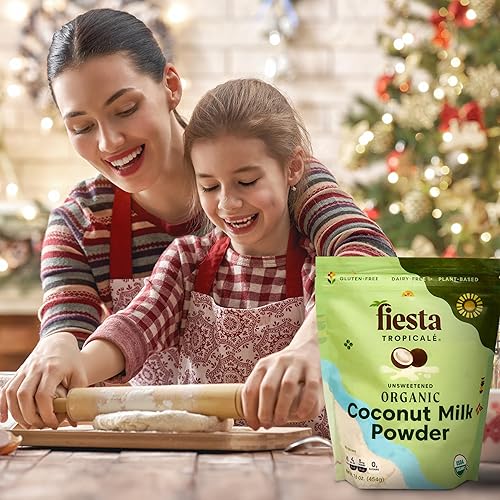 Vista 7 de Fiesta Tropicalé Leche de coco orgánica en polvo sin azúcar, a base de plantas, sin lácteos, sin gluten, leche orgánica en polvo para cocinar