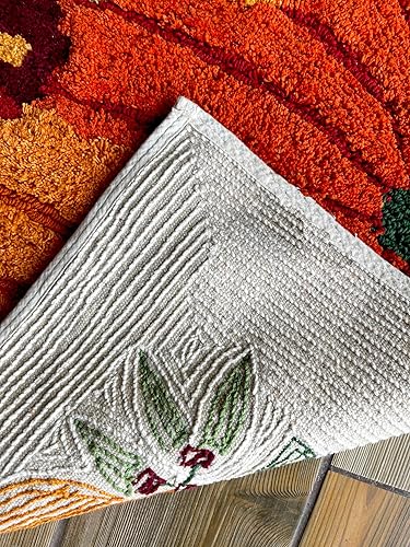 Miniatura 5 de KEMA Tapete rectangular suave de 100 % algodón para Halloween, estilo calabaza, de uso regular, de felpa, absorbente de agua, borde decorativo, para