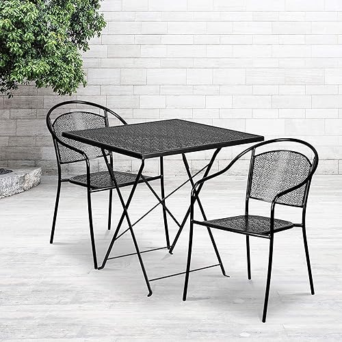 Miniatura 2 de Flash Furniture Juego de mesa plegable de acero para interiores y exteriores de grado comercial de 28 pulgadas con 2 sillas de respaldo redondas
