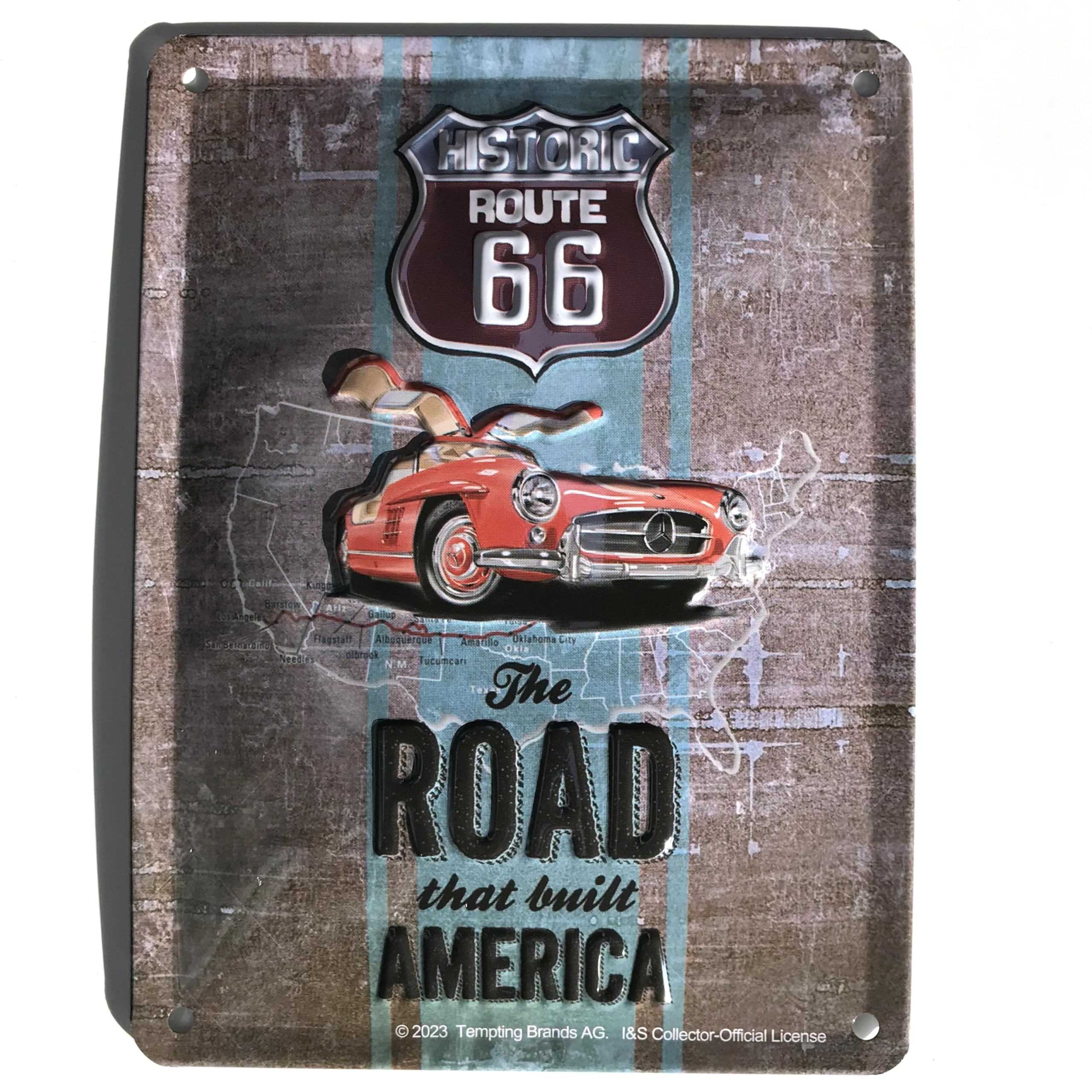 I&S/Les collections rétro Embossed Metal Sign 20 x 15 cm Route 66 The Road That Built America