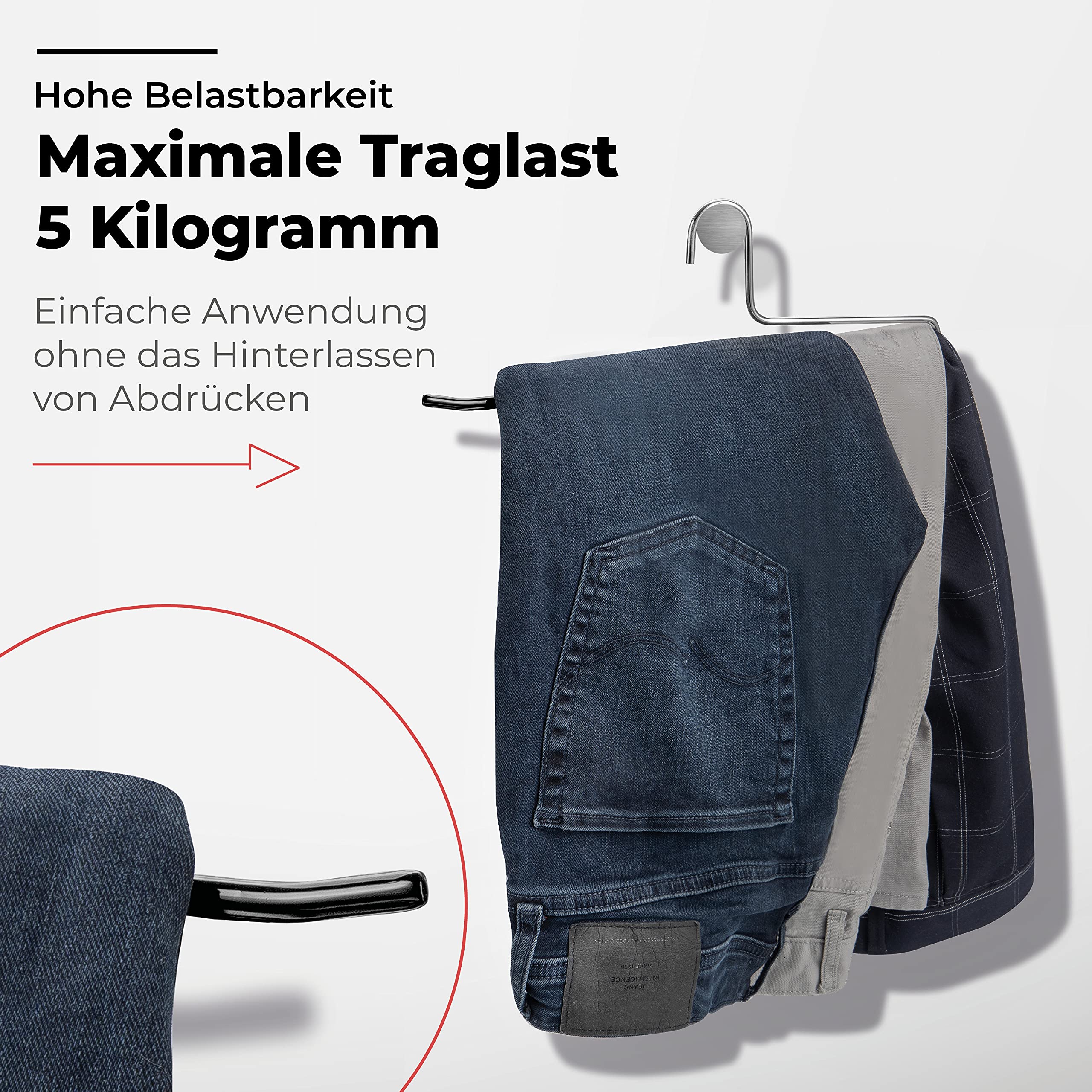 10 grucce per pantaloni in metallo con rivestimento in gomma antiscivolo, colore nero