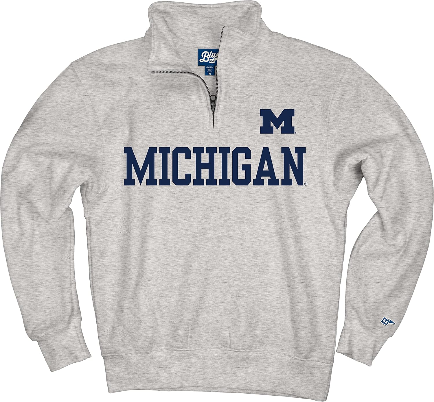 Blue 84 Men's Michigan Wolverines Quarter Zip Sweatshirt Grey, Grey, X-Large - Image 3