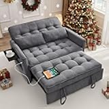 Sleeper Sofa Bed, 55‘’ Convertible Pull Out Couch with Small Table| USB Port | Side Pockets | Corduroy Fabric | Adjustable Backrest for Apartment, Office, Bedroom, Guest Room