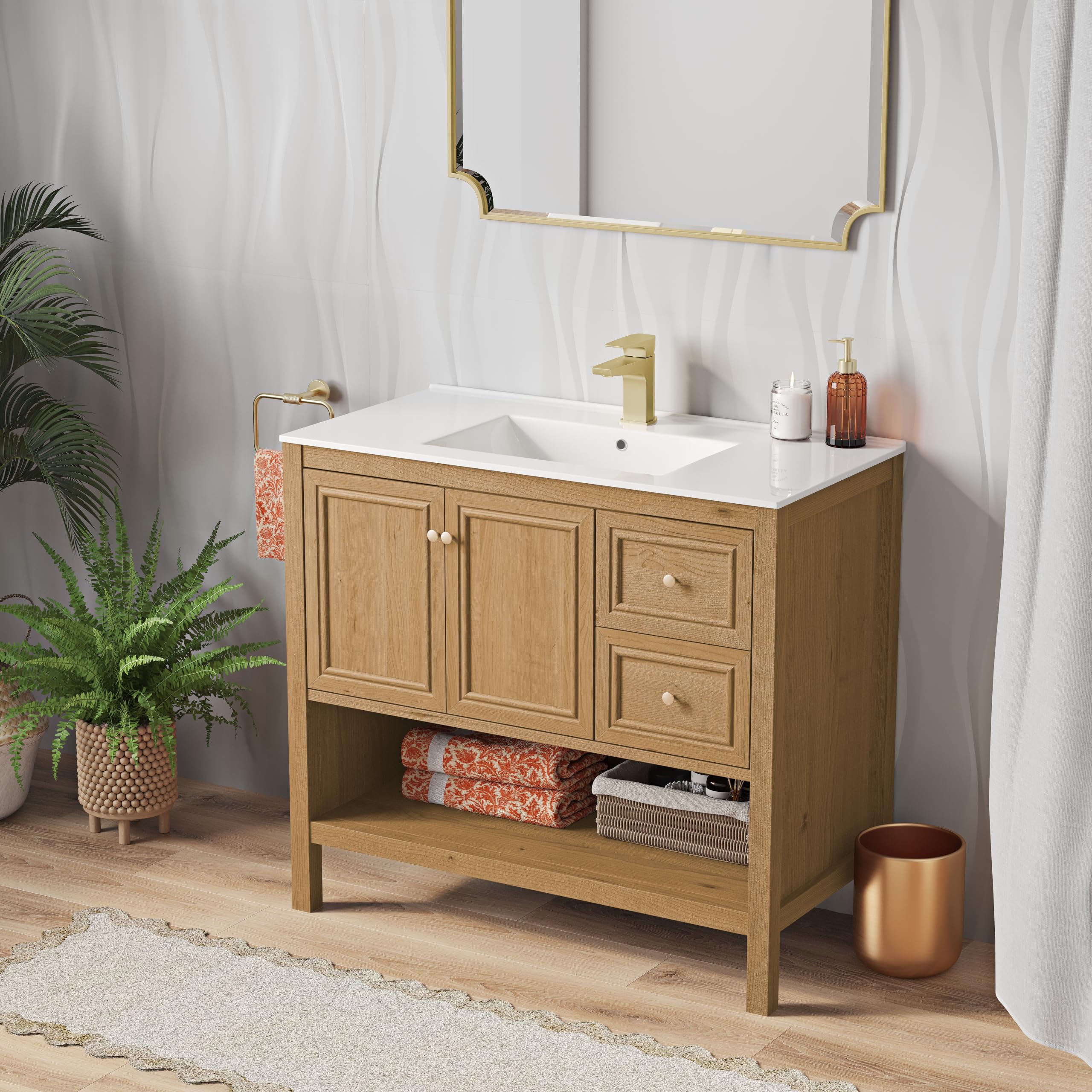 swiss madison well made forever chateau 36" bathroom vanity base in natural oak