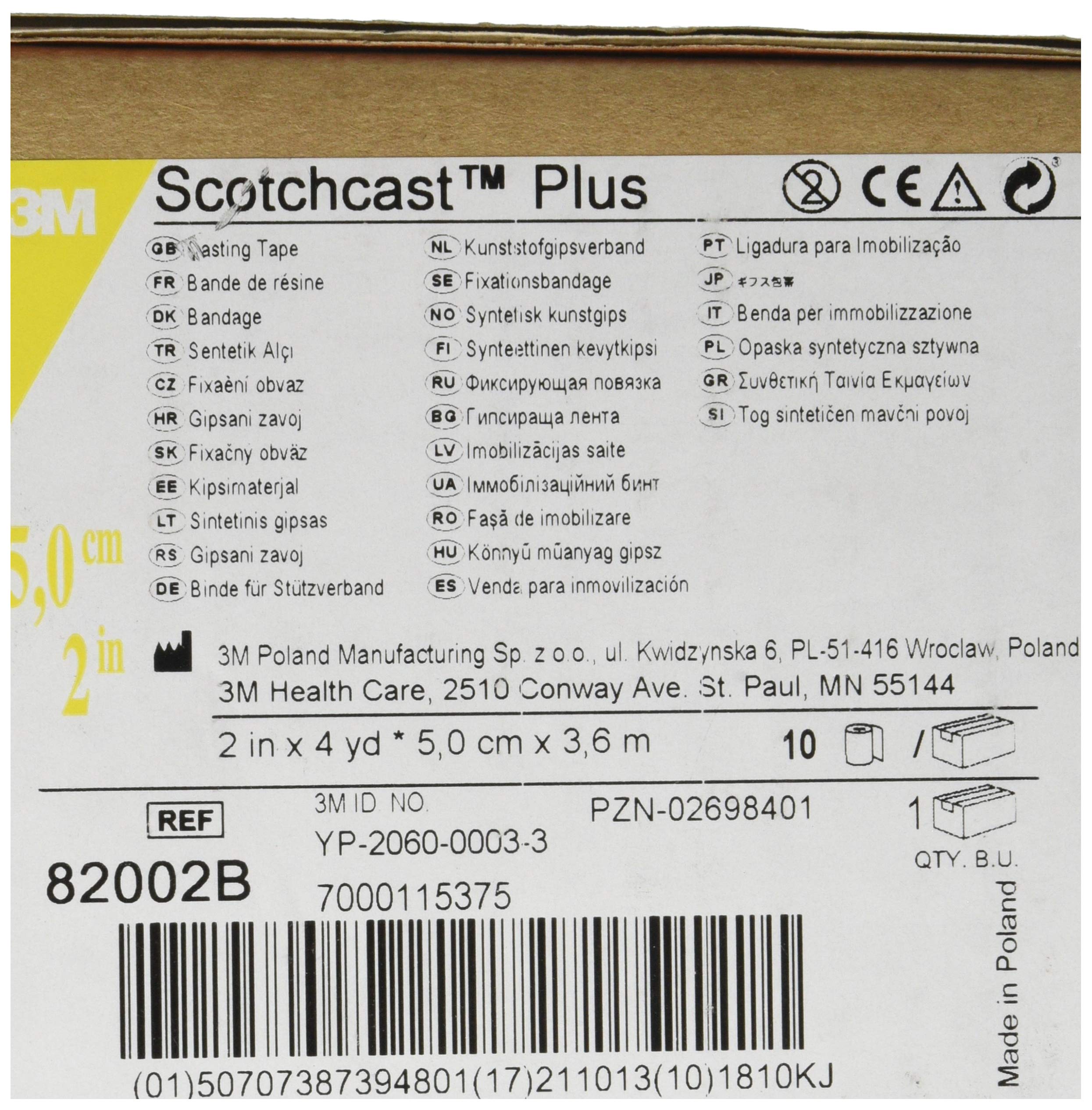 3M Scotchcast Plus - Vendaje de fibra de vidrio con resina de poliuretano activable con agua, ligero, resistente, transpirable, color azul, tamaño 5 cm x 3,65 m, paquete de 10 unidades