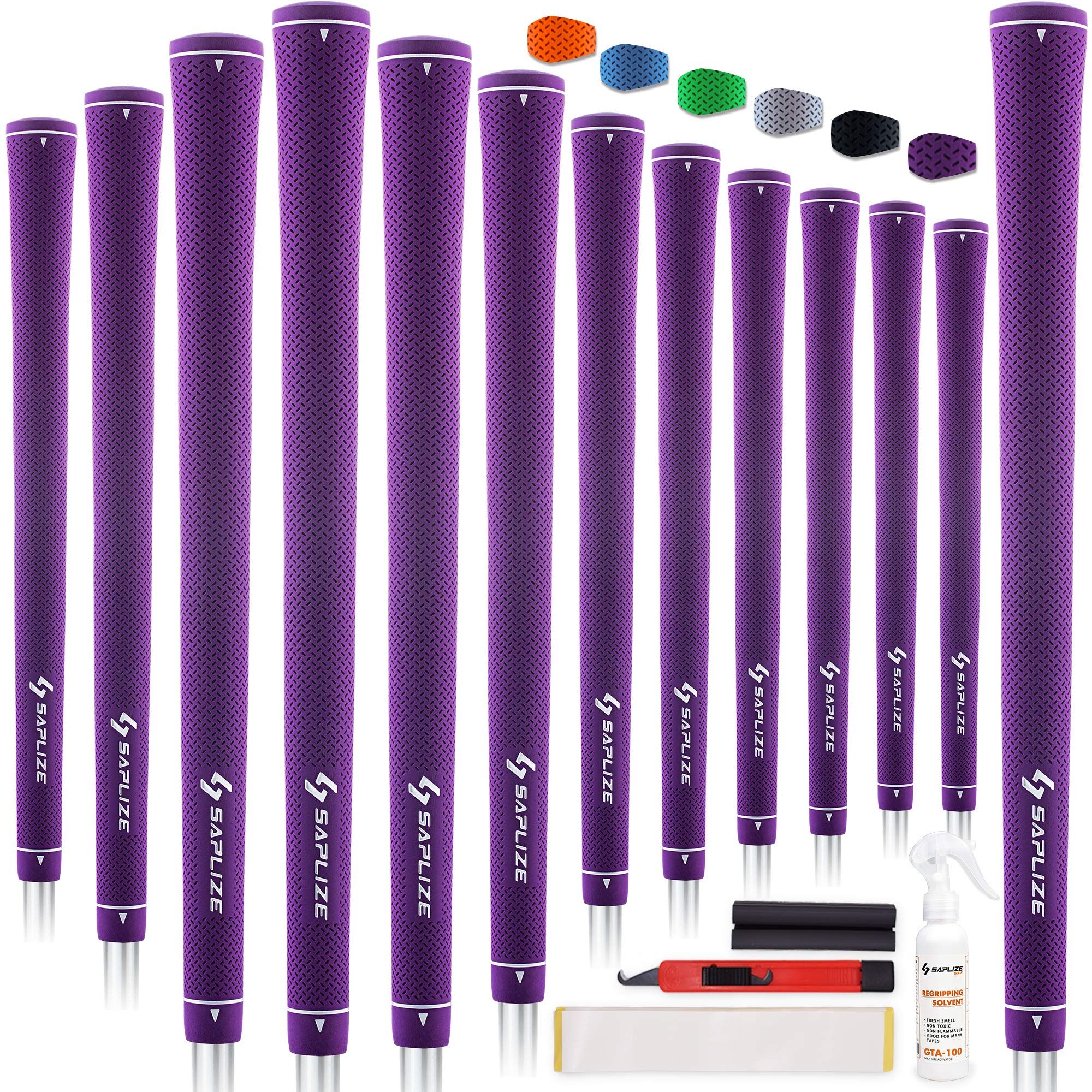 SAPLIZE Pure Color Golf Grips Set of 13 Grips with Tape or Full Regripping Kit, Standard / Midsize, Six Colors Available, Women / Men Anti-slip Rubber Golf Club Grips, CC02 Series