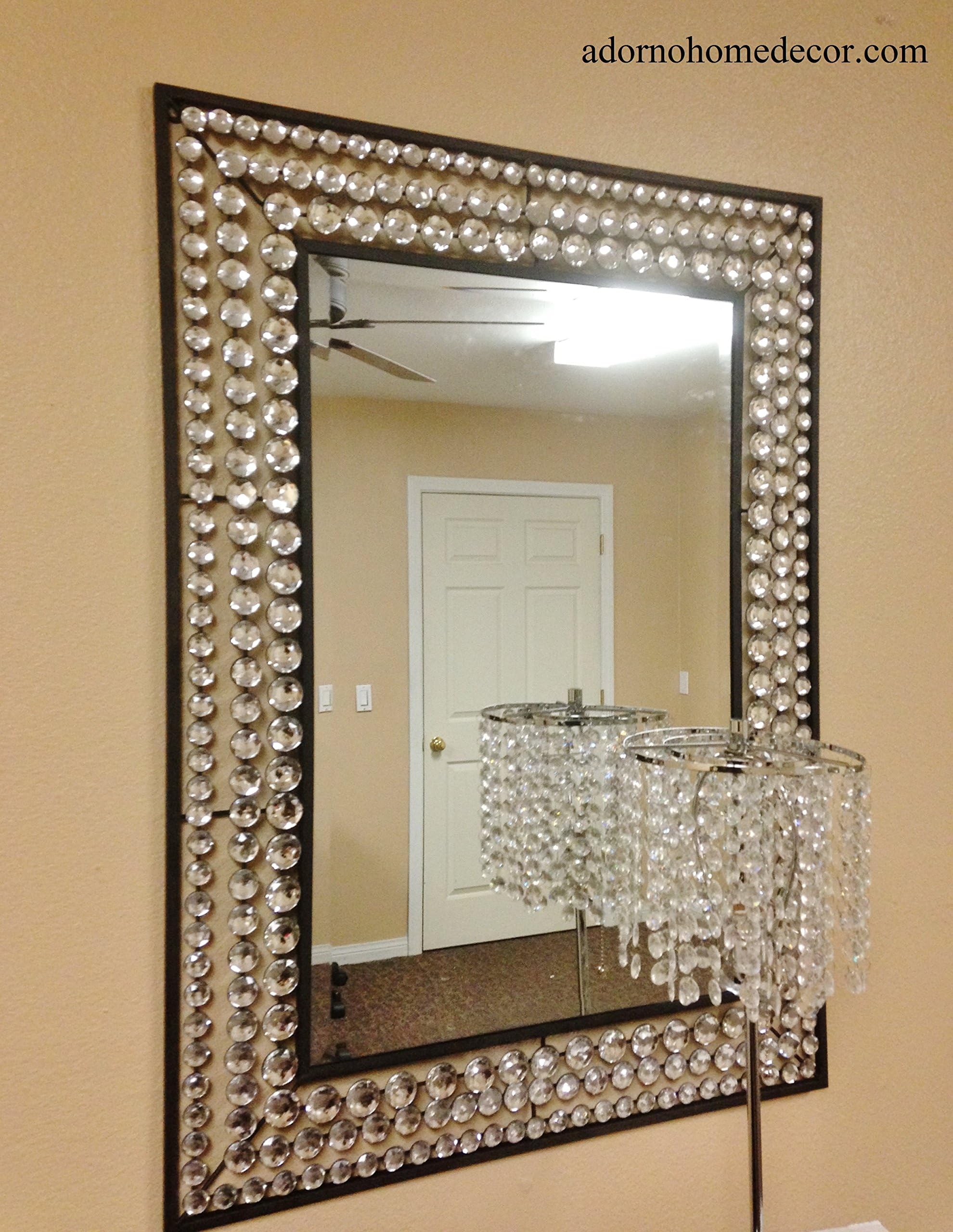 Large Metal Wall Crystal Jewel Mirror Rustic Modern Chic Decor Unique Rectangle