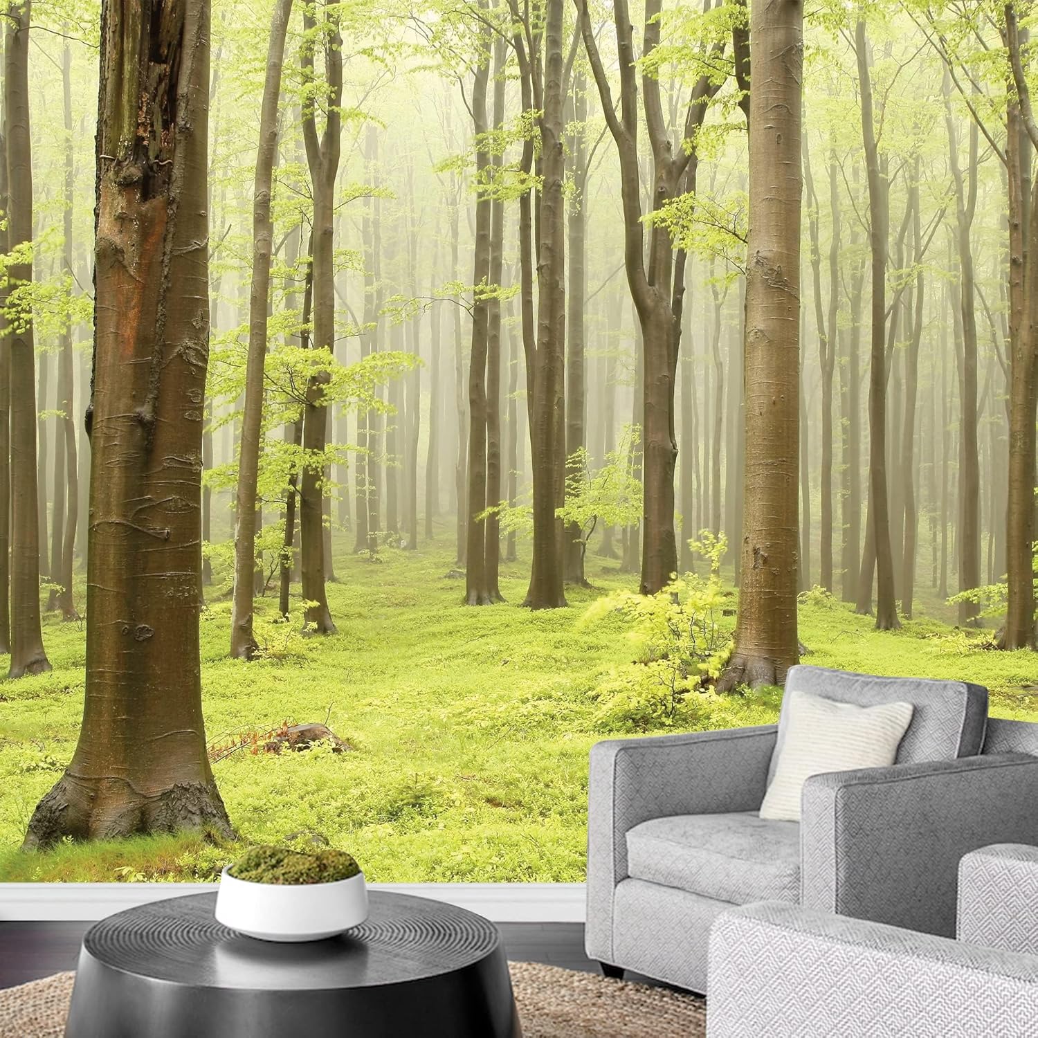wall26 Green Misty Forest Mural Wall Mural, Removable