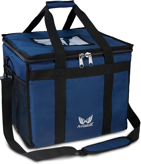 AviiatoR® Hot Food Delivery Bag With Divider Thermal Insulated 40*40*35cm For Indian, Kebabs, Chinese, Pizza For Restaurants, Couriers, Picnic Cooler Bag, Groceries Boot Organiser Catering Warm Bags