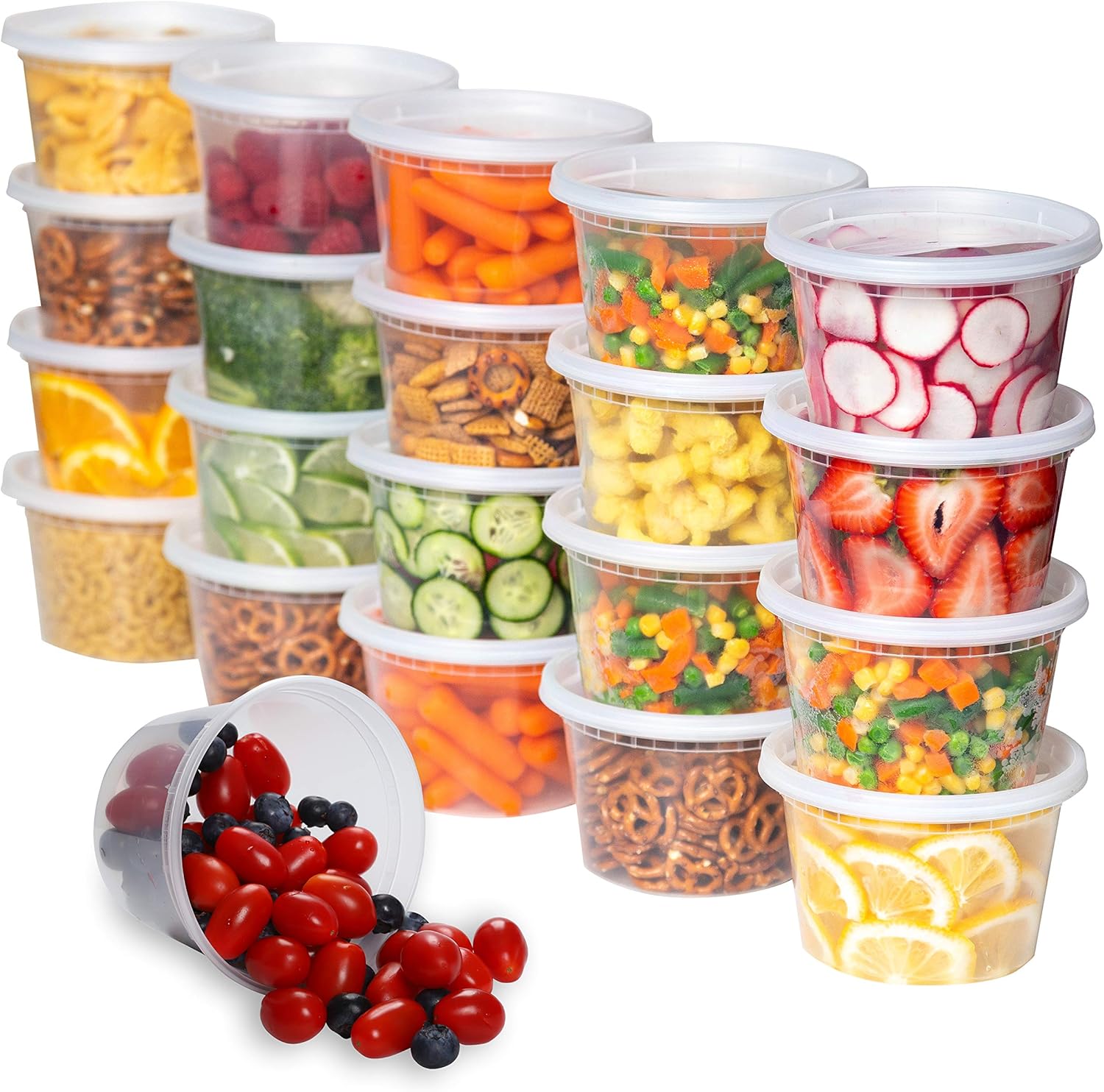 Deli Food Storage Containers with Lids 24 Sets 16oz - Clear Disposable Meal Prep, Microwave Plastic Containers with Lids, BPA Free, Stackable, Leakproof, Reusable Deli Containers, Freezer Safe