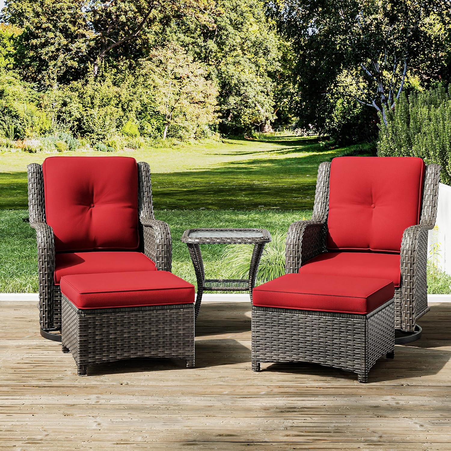 Joyside 5-Piece Outdoor Bistro Set, Mixed Grey/Red