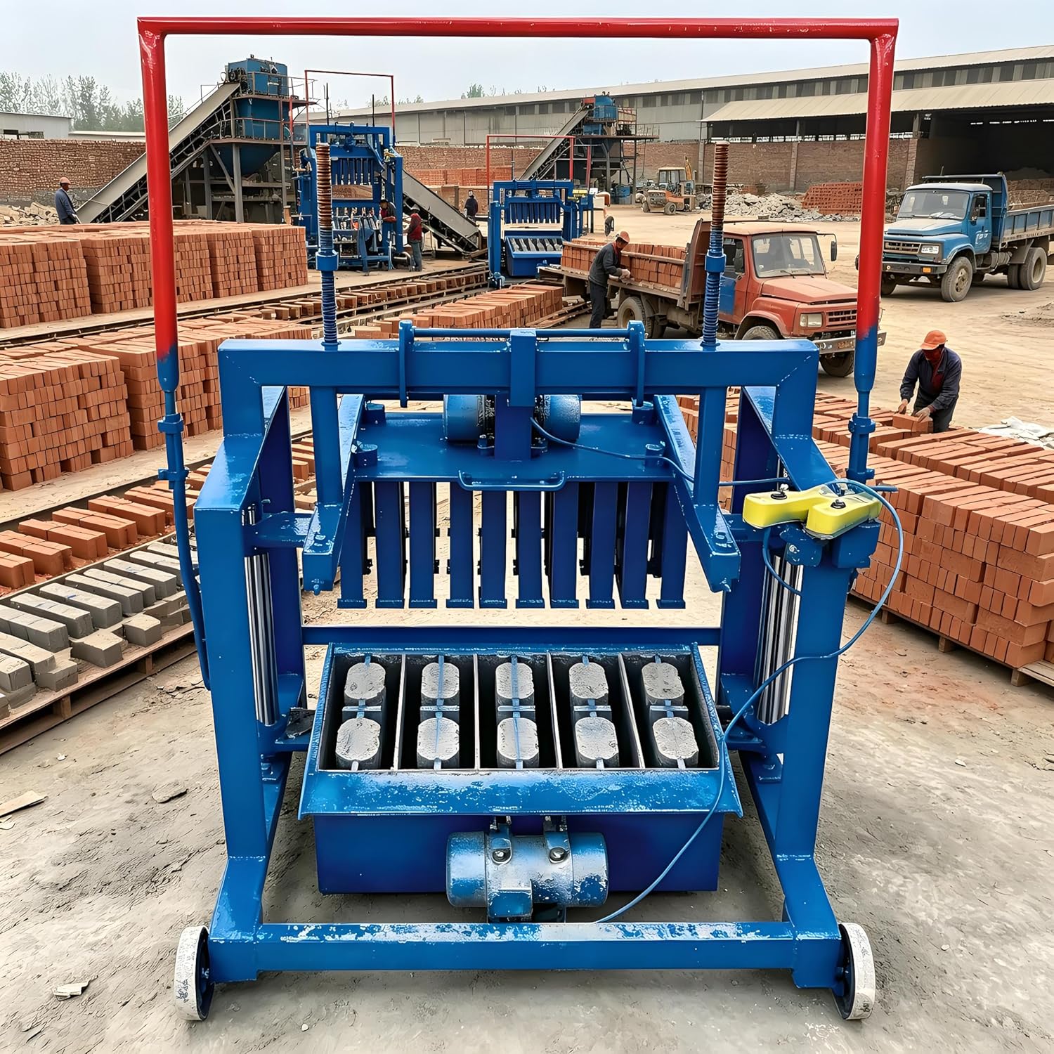 Portable Electric Concrete Block Making Machine | for Producing Hollow, Interlocking, Paver & Solid Cement Bricks | Perfectly Designed for On-Site Construction, Small Residential Building Projects