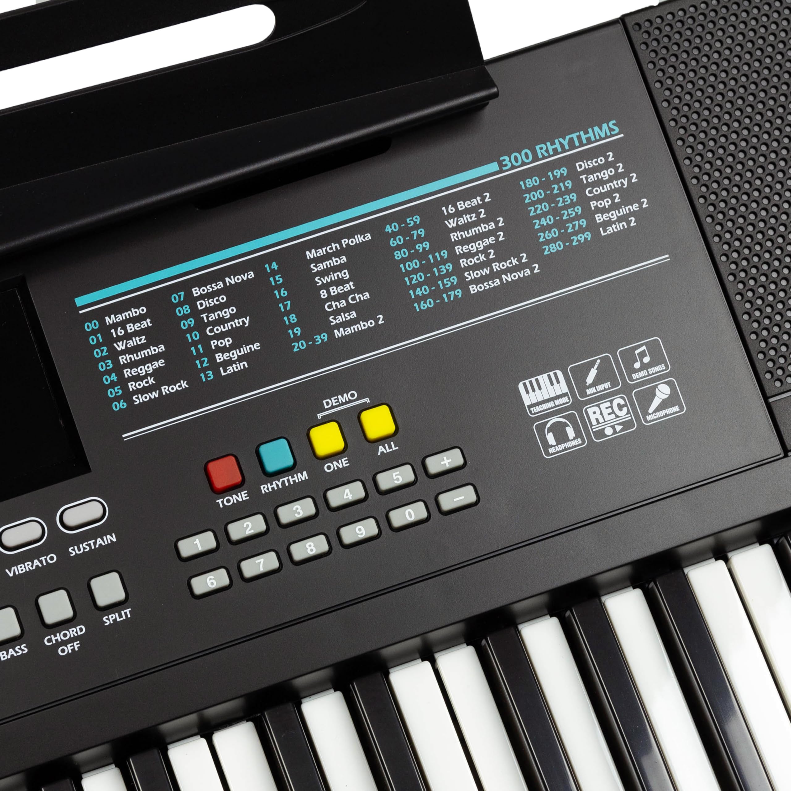 Teclado piano RockJam 61 teclas con atril para partituras, pegatinas para notas de piano y lecciones incluidas