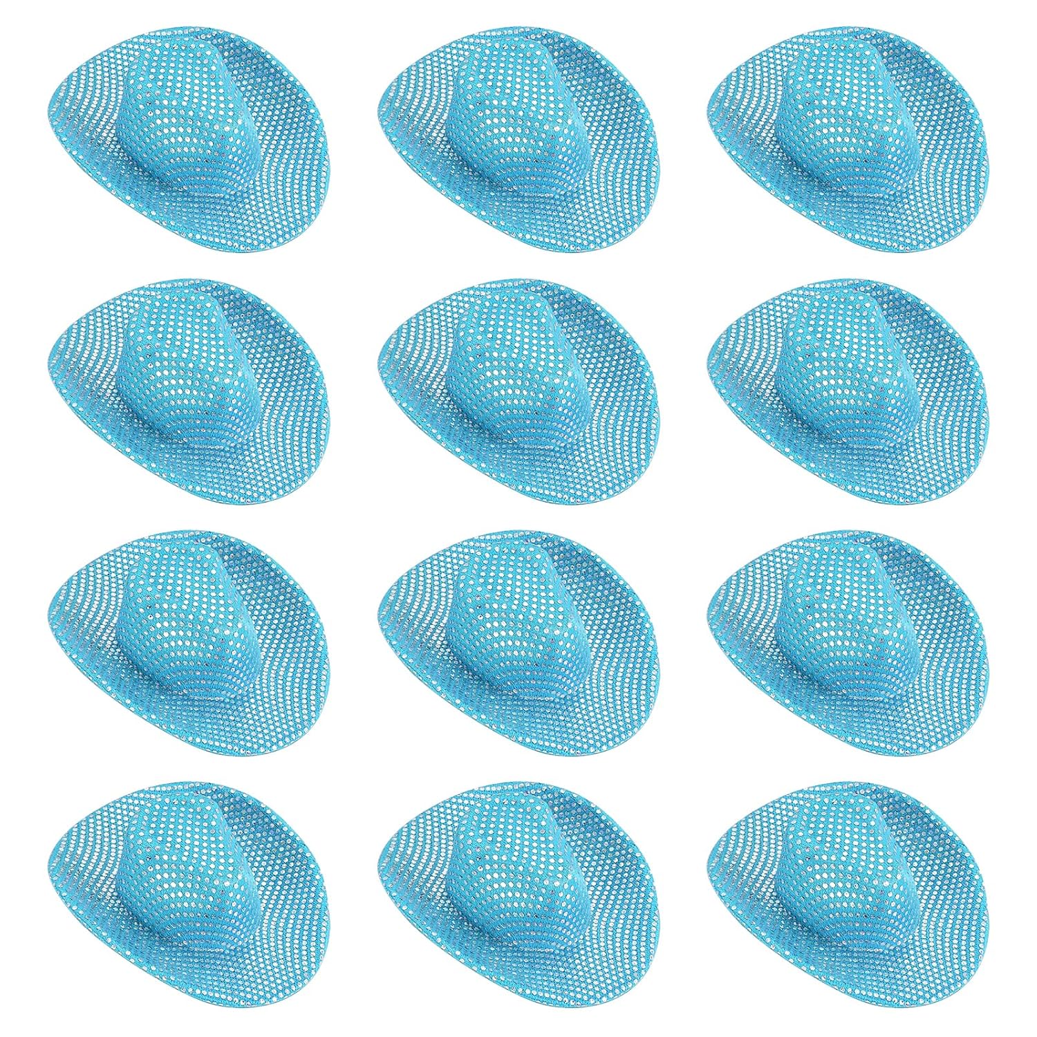 PATIKIL Mini Cowboy Hats, 12 Pcs Miniature Western Cowboy Hat for Crafts, Party Decoration, Doll Pet Dress Up, Glitter Dot Style, Blue