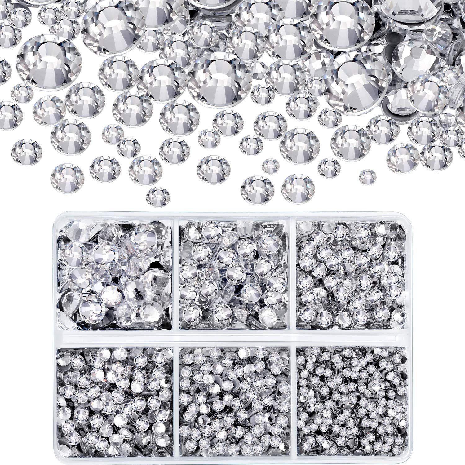 Photo 1 of 4000 Pieces Hotfix Rhinestones Crystals AB Clear Crystal Rhinestones Flatback Gems Round Crystal Rhinestones Bulk for Crafts Clothing Dance Costumes(Clear Color)