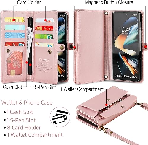 Miniatura 8 de Funda tipo cartera para Samsung Galaxy Z Fold 3 para mujer con soporte para bolígrafo S, soporte para tarjetas con bloqueo RFID, funda de piel