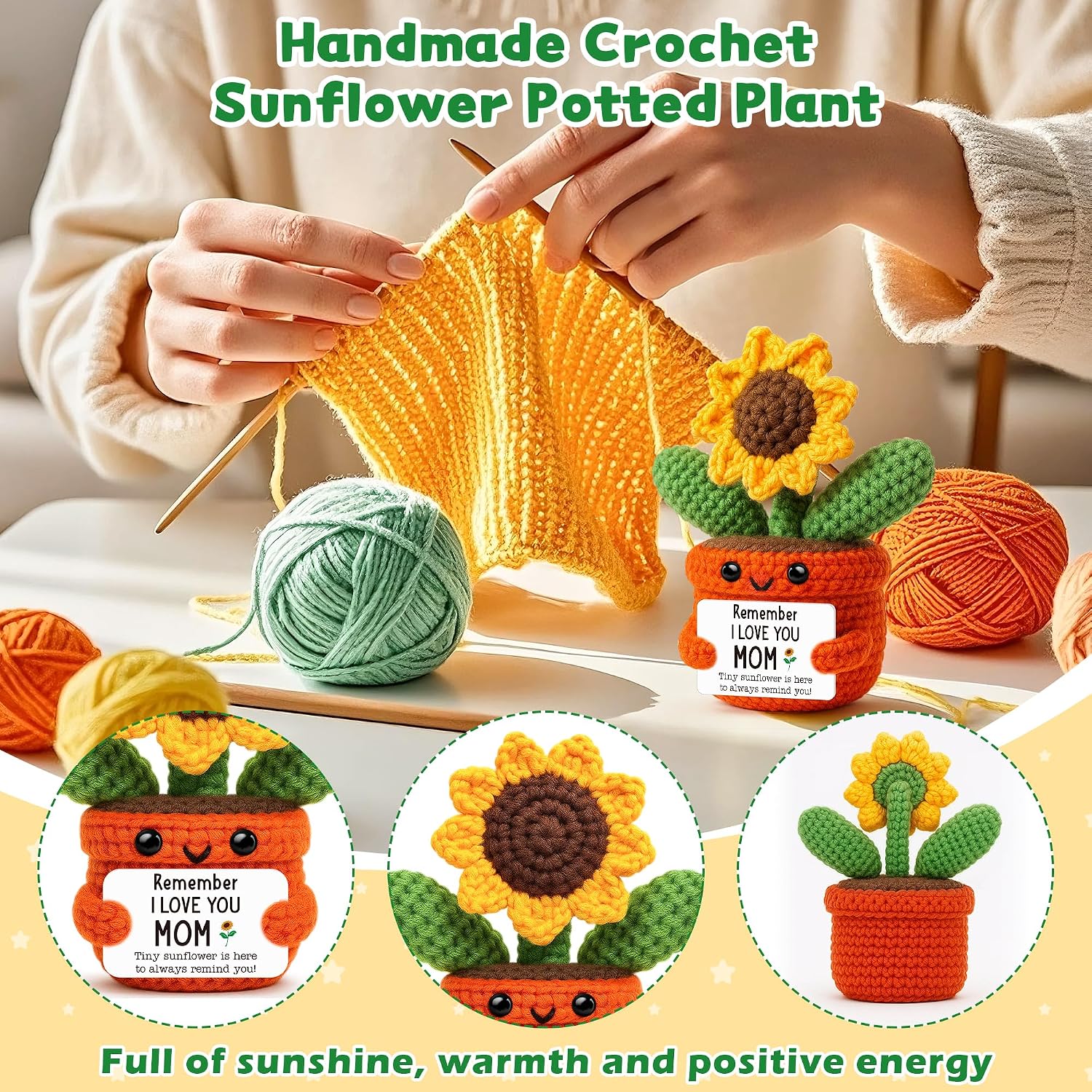 Mothersday Gift for Mom from Daughter Son Kids, Best Mom Ever Gifts, Funny I Love You Mom Crochet Sunflower Gifts, Birthday for New Bonus Step Mama Mother Mother-in-Law Cute Decor image 4
