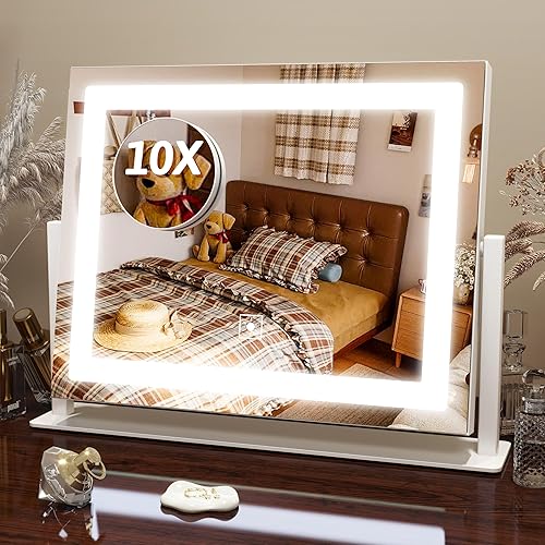 Miniatura 16 de FENNIO Espejo de tocador de 23 x 18 pulgadas con luces, espejo de maquillaje LED, espejo Hollywood con 3 modos de color y brillo ajustable, espejo