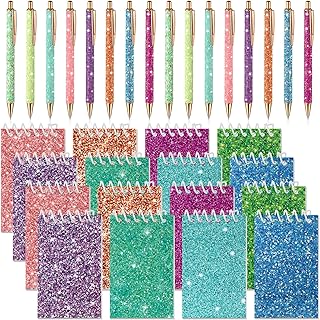 Sherr 32 Pcs Glitter Ballpoint Pen Notebooks, Vibrant Colors