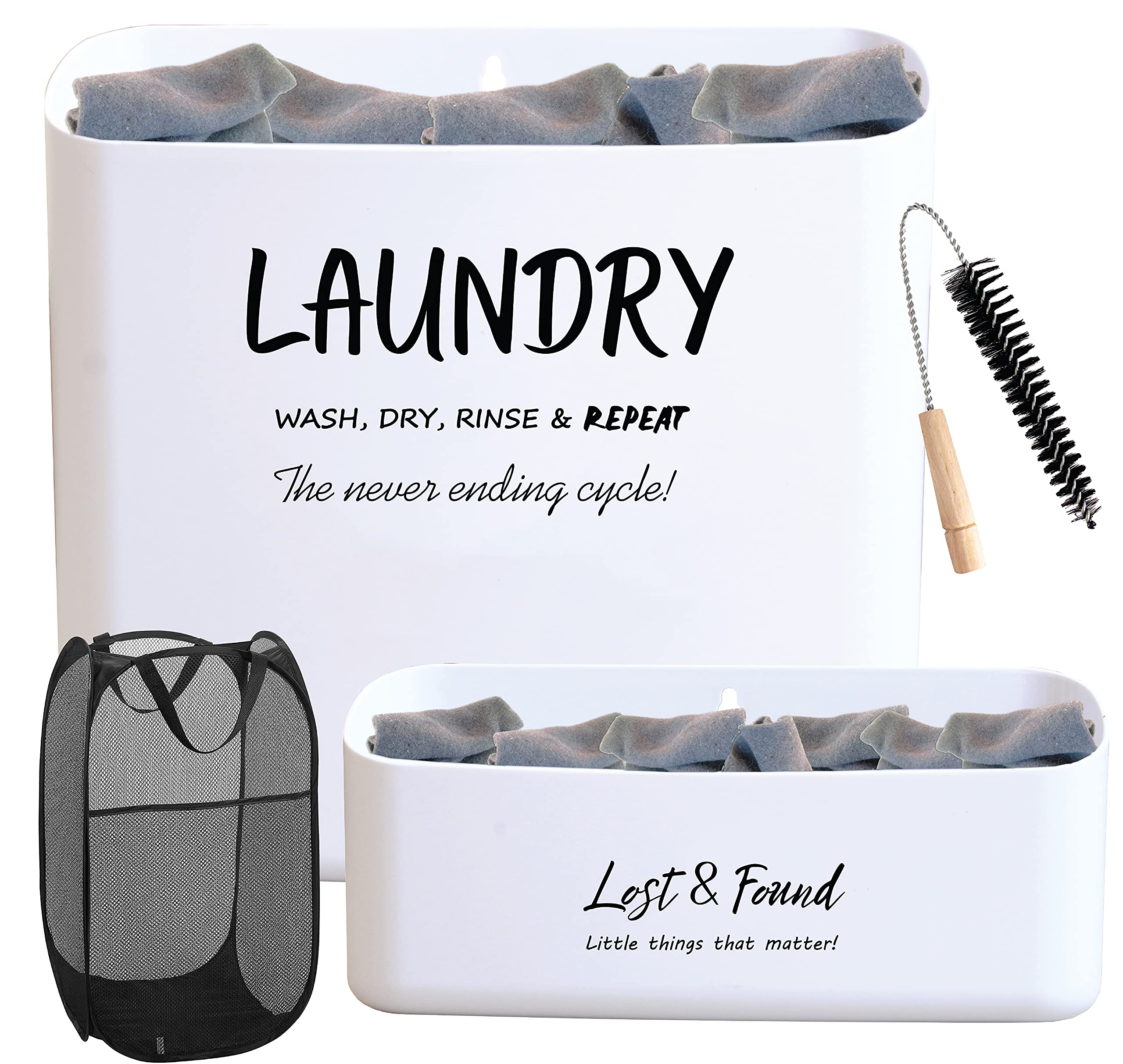 Lint Bin For Laundry Room Large & Small With Dryer Lint Brush