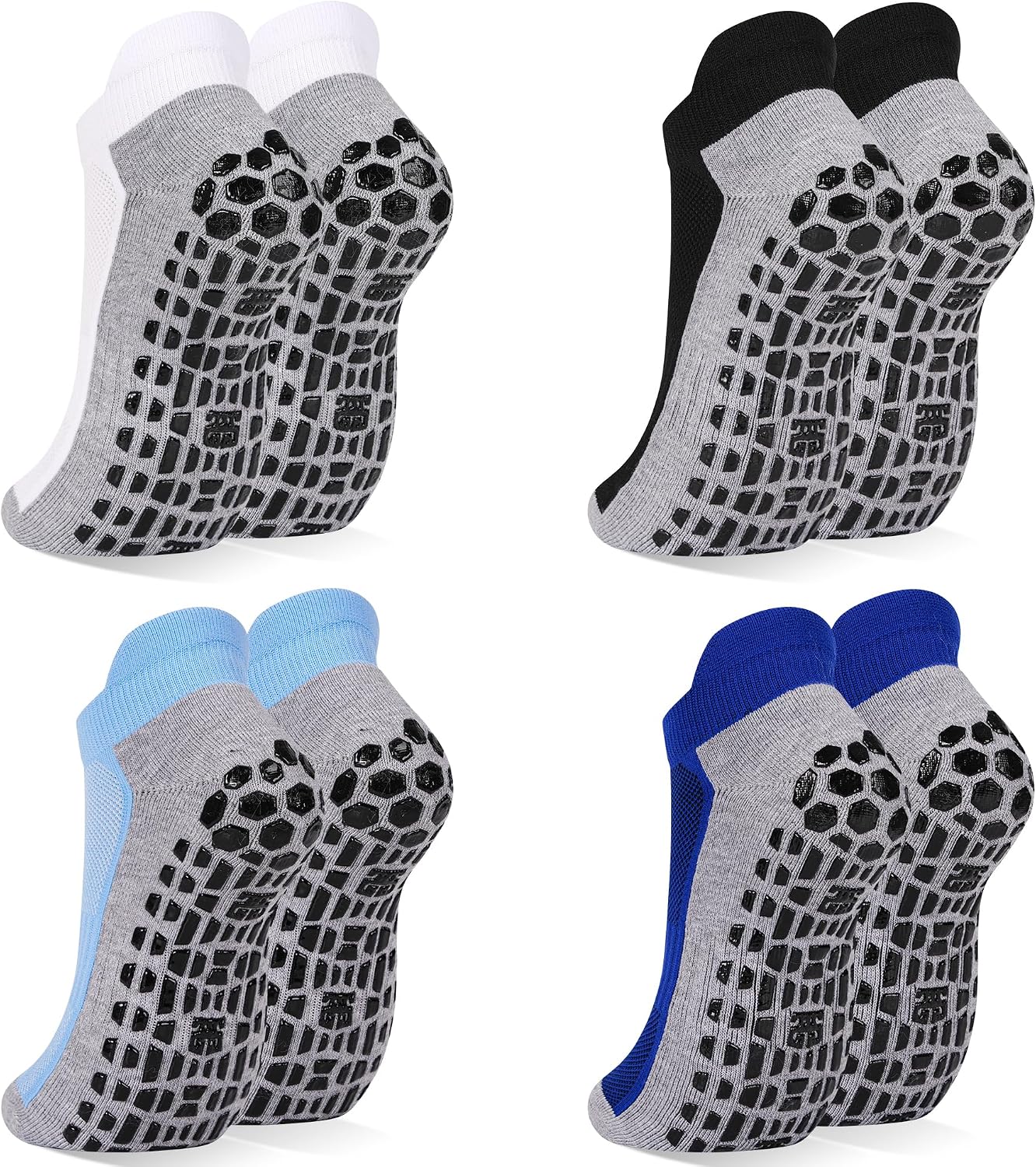 Non Slip Socks for Men 4 Pairs, Yoga Pilates Socks with Grippers Size 6-11.5, Anti Slip sock for Hospital Elderly