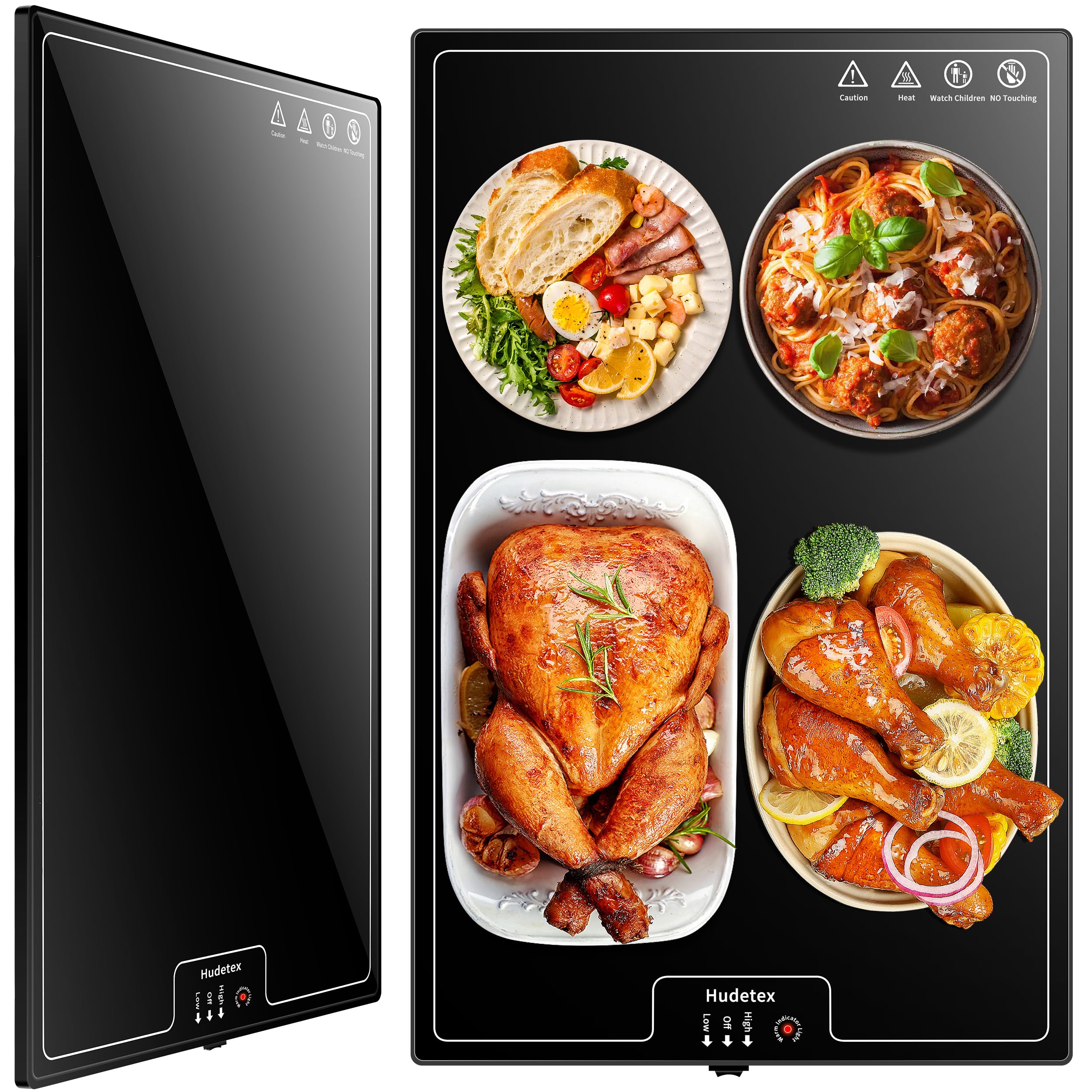 Warming Mat for Food,L 22"x14",Tempered Glass Electric Warming Tray, Black