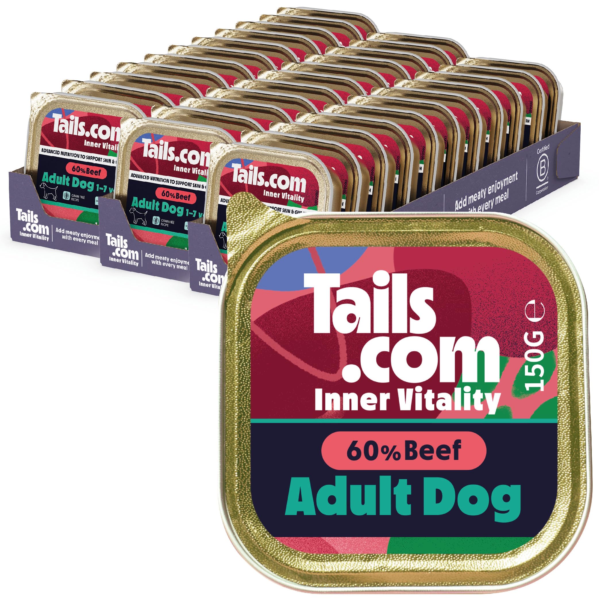Tails.com • Wet Dog Food 33 x 150g • Bundle Multipack • Beef • Adult 1-7 years • Grain Free Recipes • Made with natural ingredients