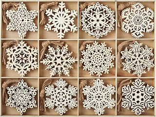 JOIEDOMI 36 Pcs Christmas Unfinished Wooden Ornaments Hanging Snowflakes Ornaments Blank Wood Slice for Indoor/Outdoor Xmas, Party Decoration, Tree Decor, Events