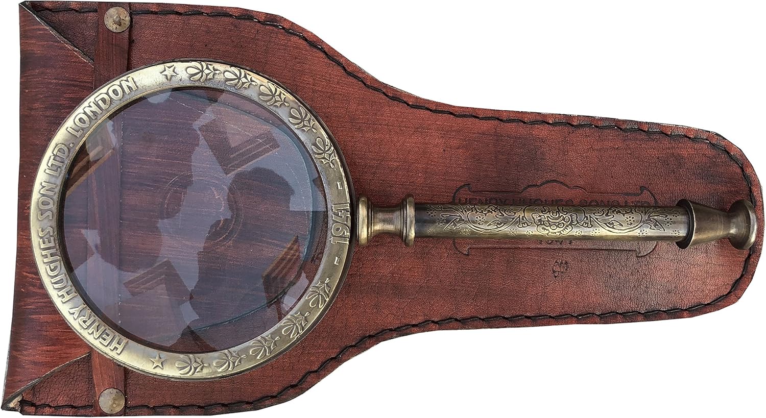 Magnifier Magnifying Glass Magnifier W/Leather Case Vintage Antique Henry London Leather Case Brass Marine Handheld Magnifying Glass Astrologers Nautical Instrument