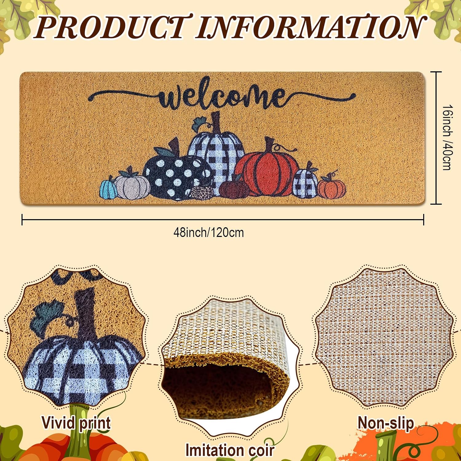 Long Doormat 48x 16 inch Front Door Mat Welcome Doormat Fall Front Door mat Welcome Floor Mat for Fall Halloween Thanksgiving Front Door Outdoor Indoor Decor